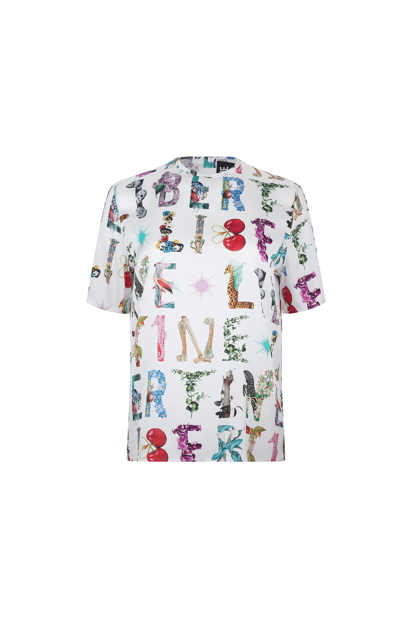 'WHITE DECO LETTERS' SHORT SLEEVE BLOUSE - - Libertine
