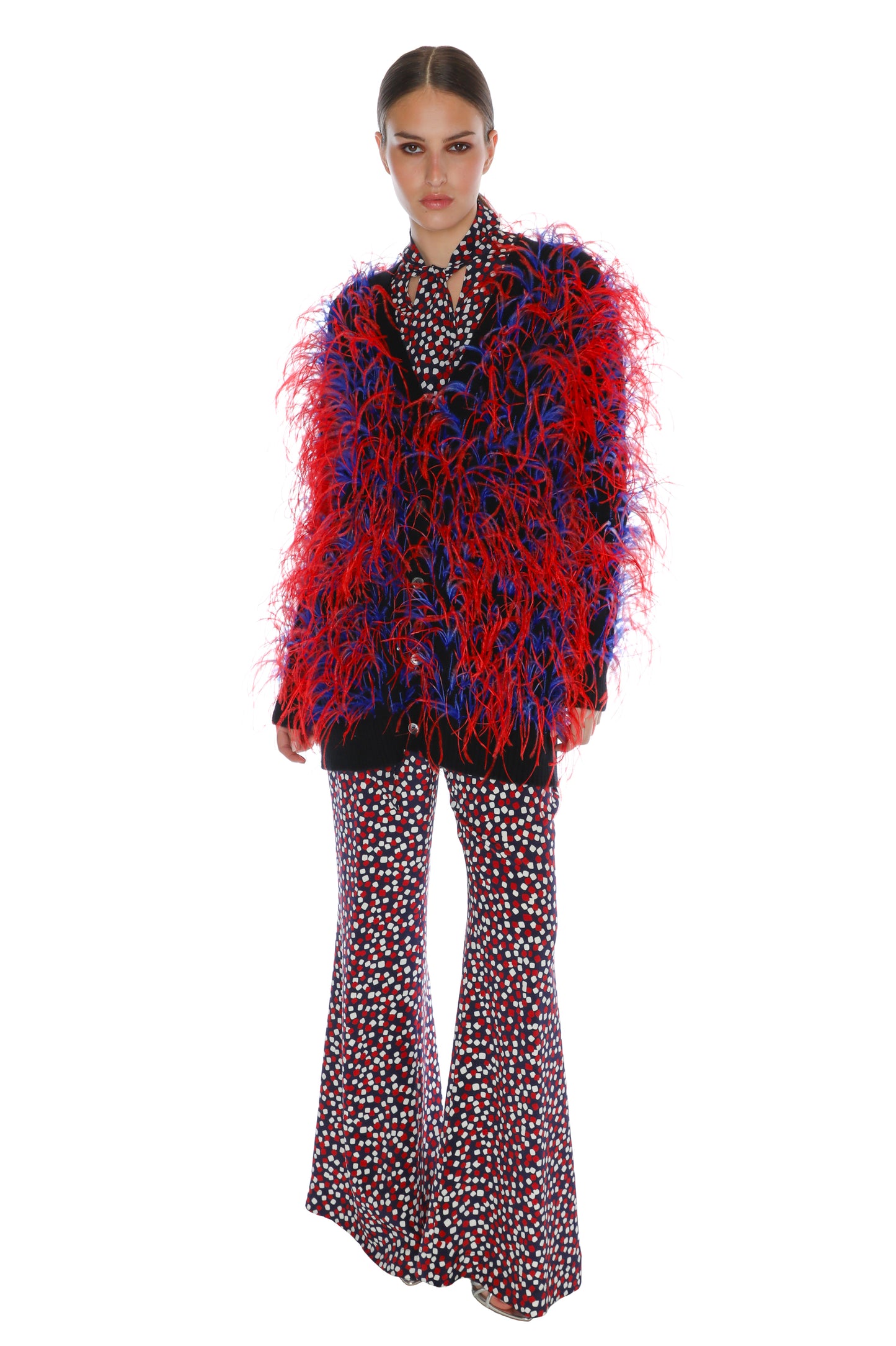 'WHAM BAM' RED FEATHERY CARDIGAN