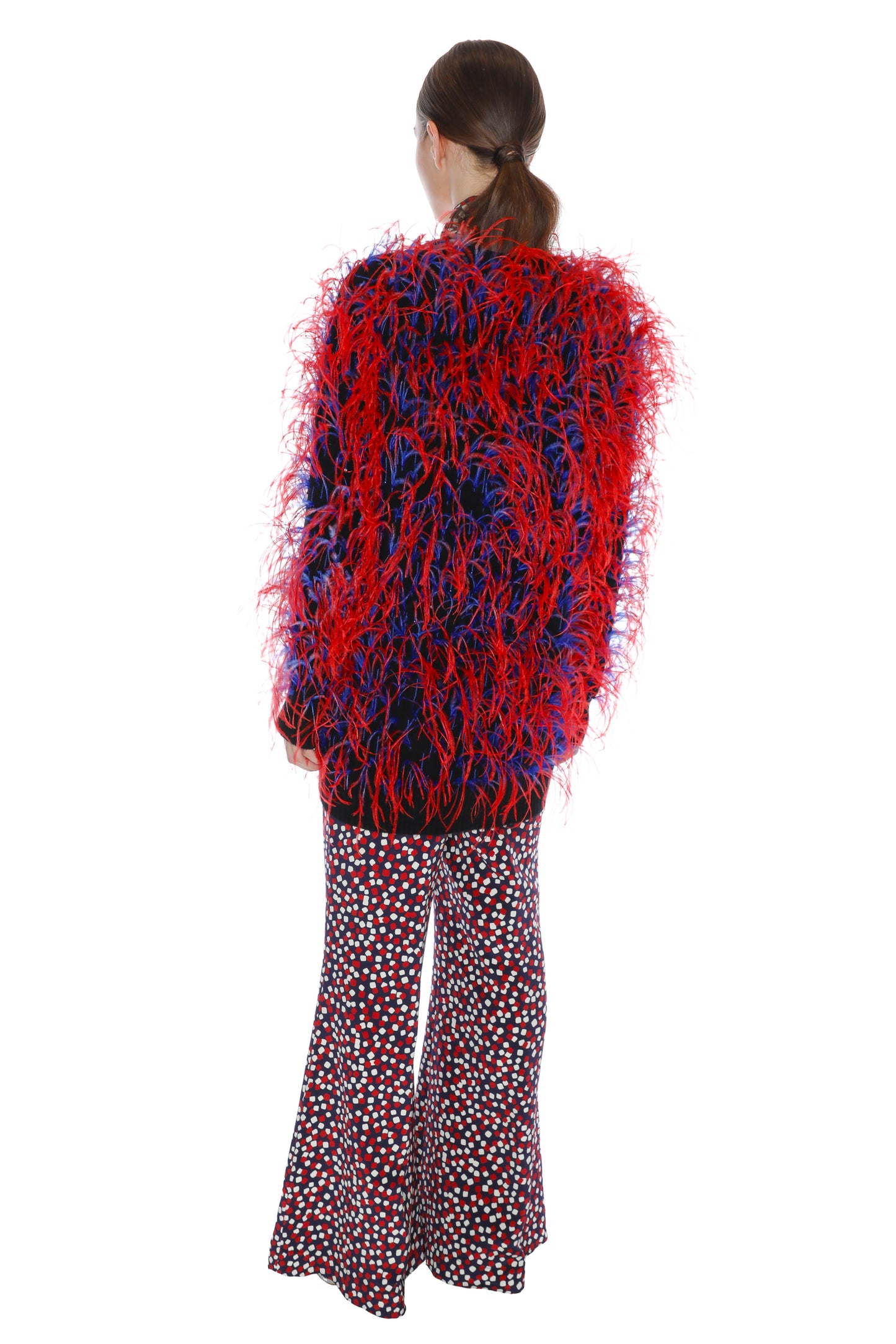 'WHAM BAM' RED FEATHERY CARDIGAN