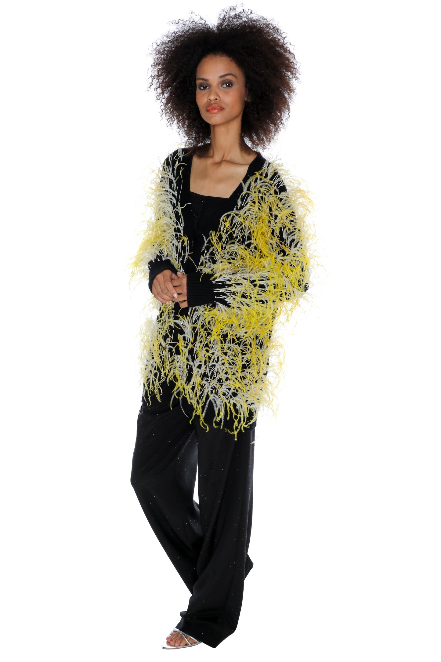 'WHAM BAM' YELLOW FEATHERY CARDIGAN - - Libertine