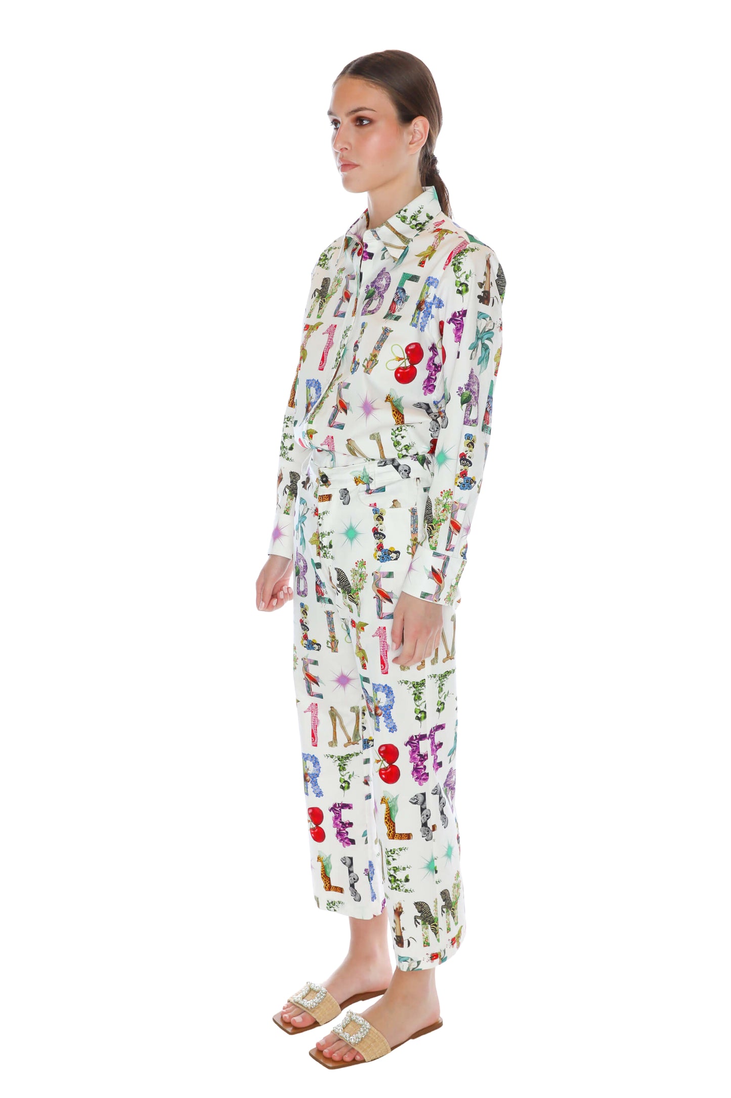 'WHITE DECO LETTERS' CROPPED WIDE LEG PANT - - Libertine