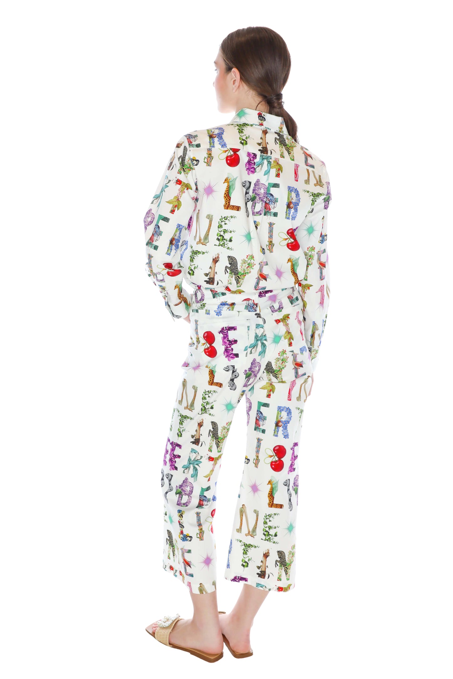 'WHITE DECO LETTERS' CROPPED WIDE LEG PANT - - Libertine