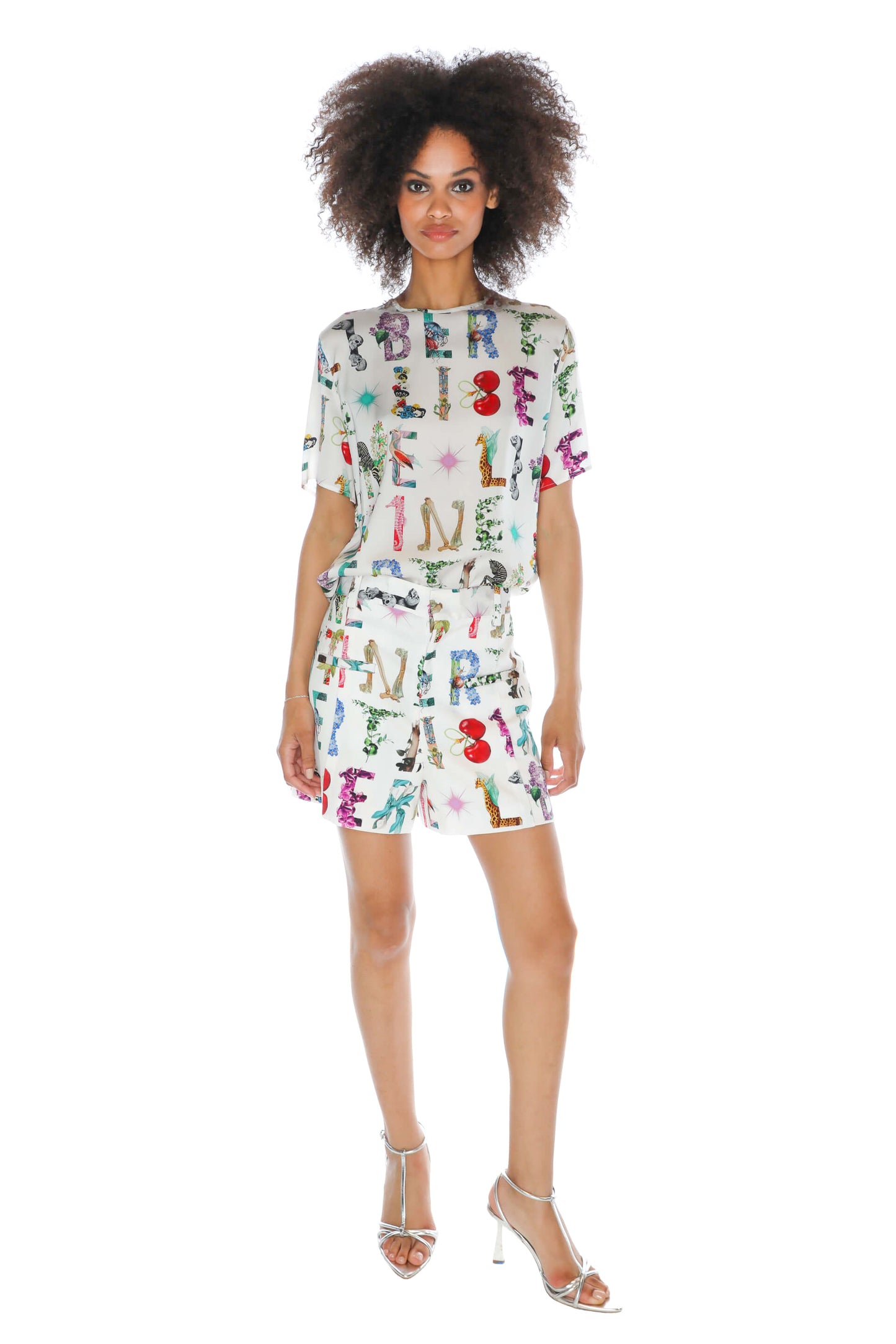 'WHITE DECO LETTERS' HIGH WAISTED SHORTS - - Libertine