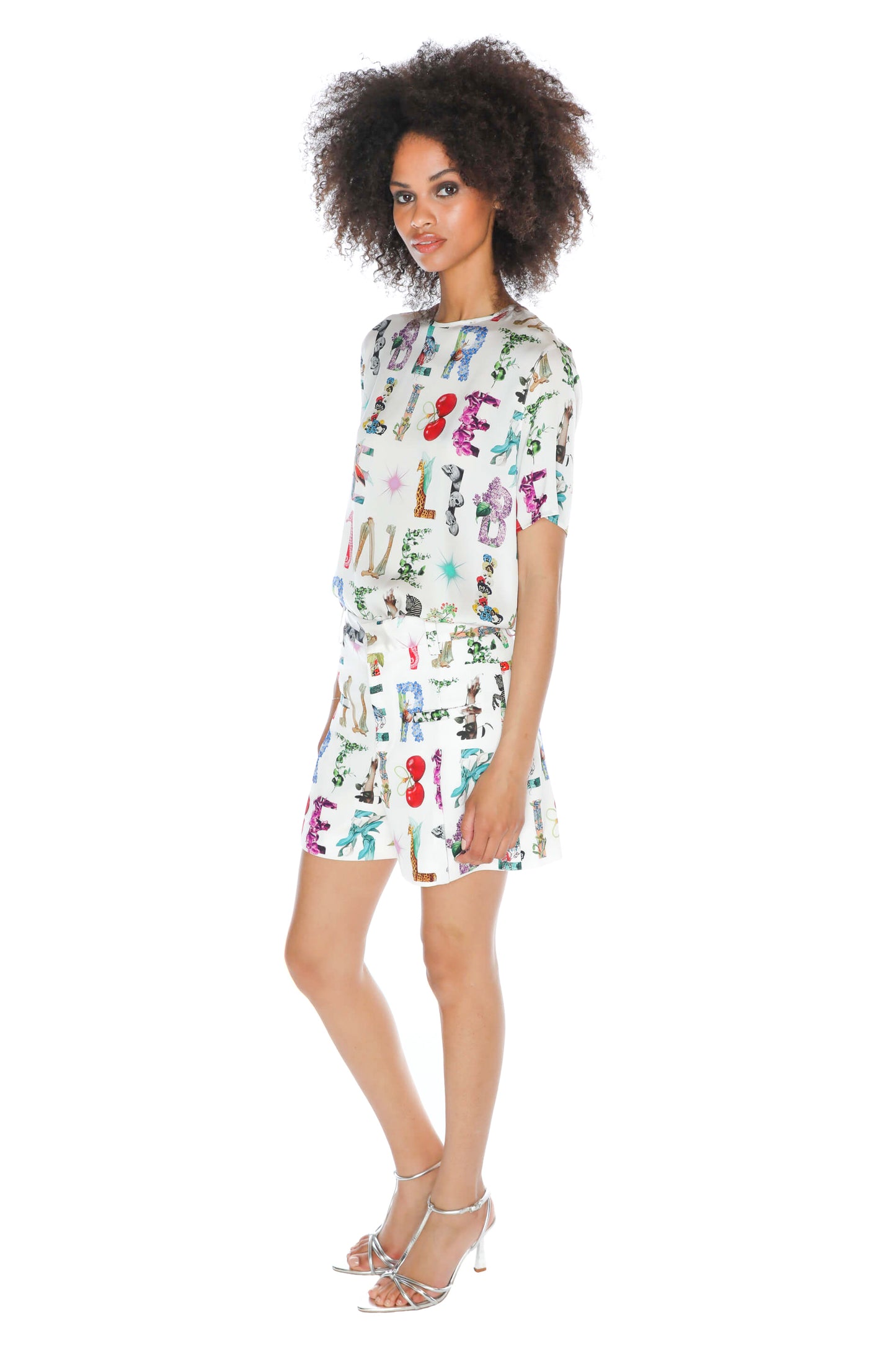 'WHITE DECO LETTERS' HIGH WAISTED SHORTS - - Libertine