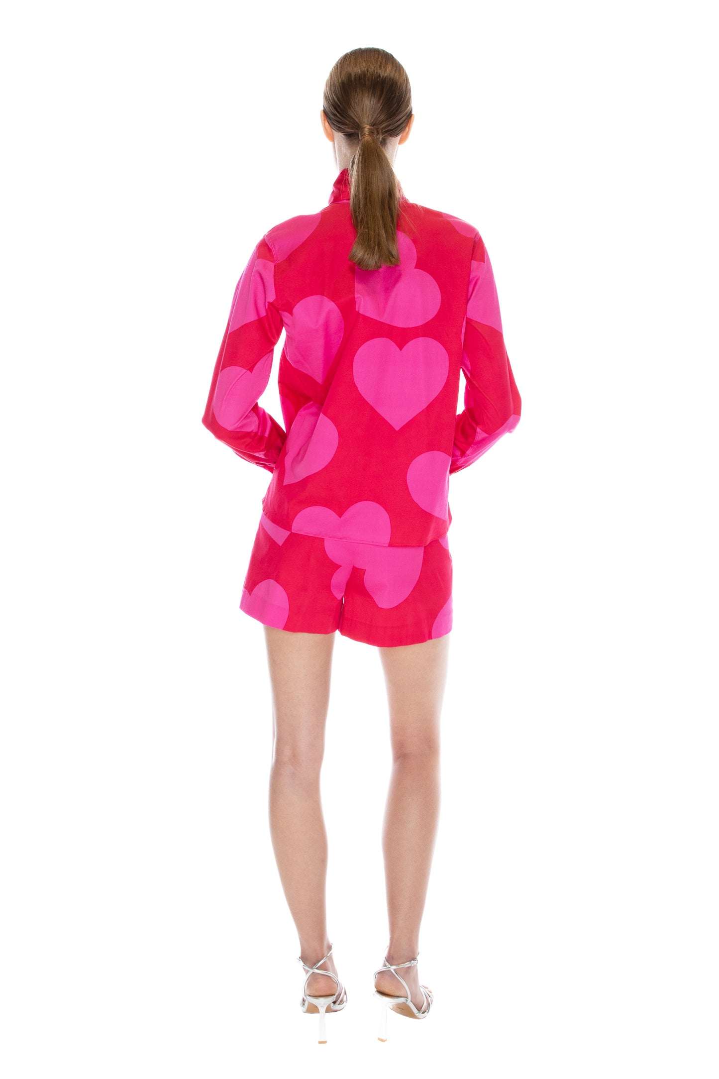 'PINKY RED HEARTS' SLIM KEITH TIE BLOUSE - - Libertine