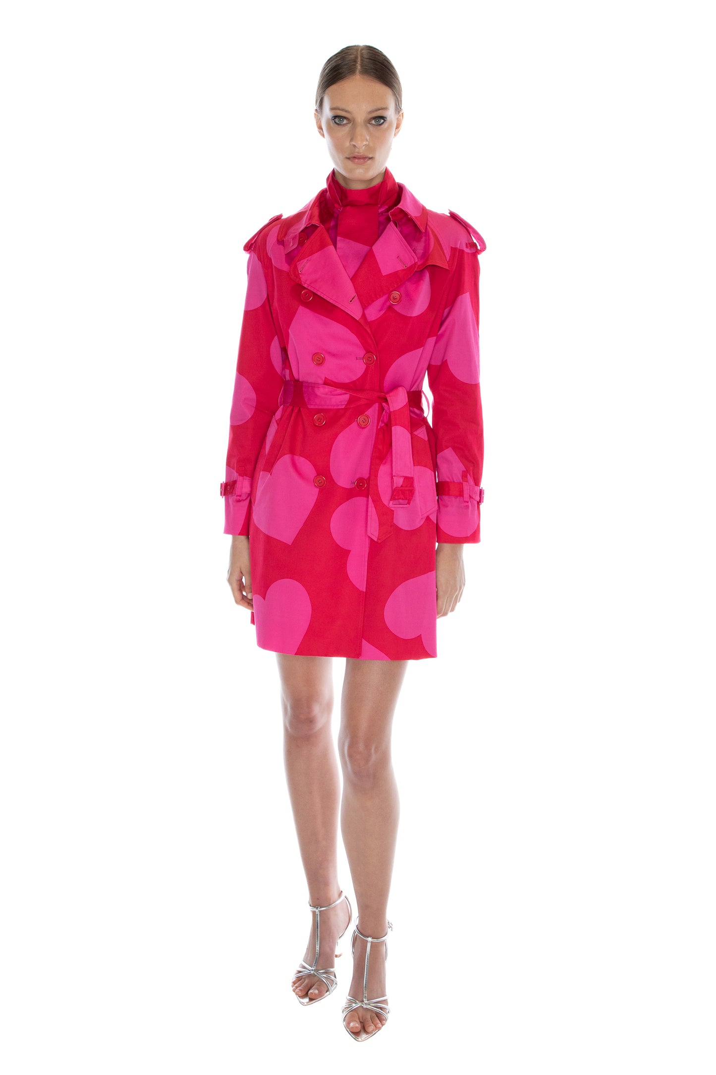 'PINKY RED HEARTS' TRENCH COAT