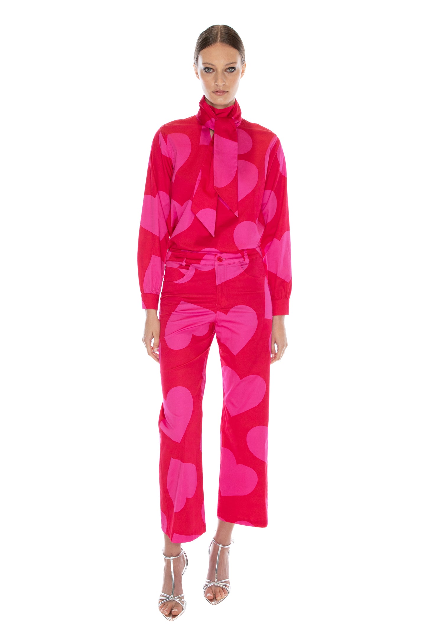 'PINKY RED HEARTS' CROPPED WIDE LEG PANT - - Libertine