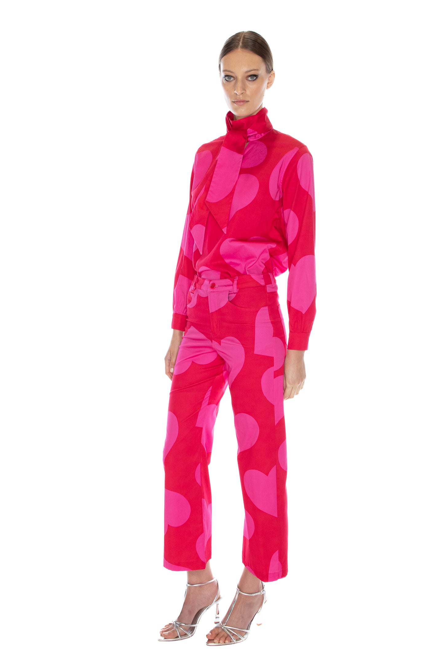 'PINKY RED HEARTS' CROPPED WIDE LEG PANT - - Libertine