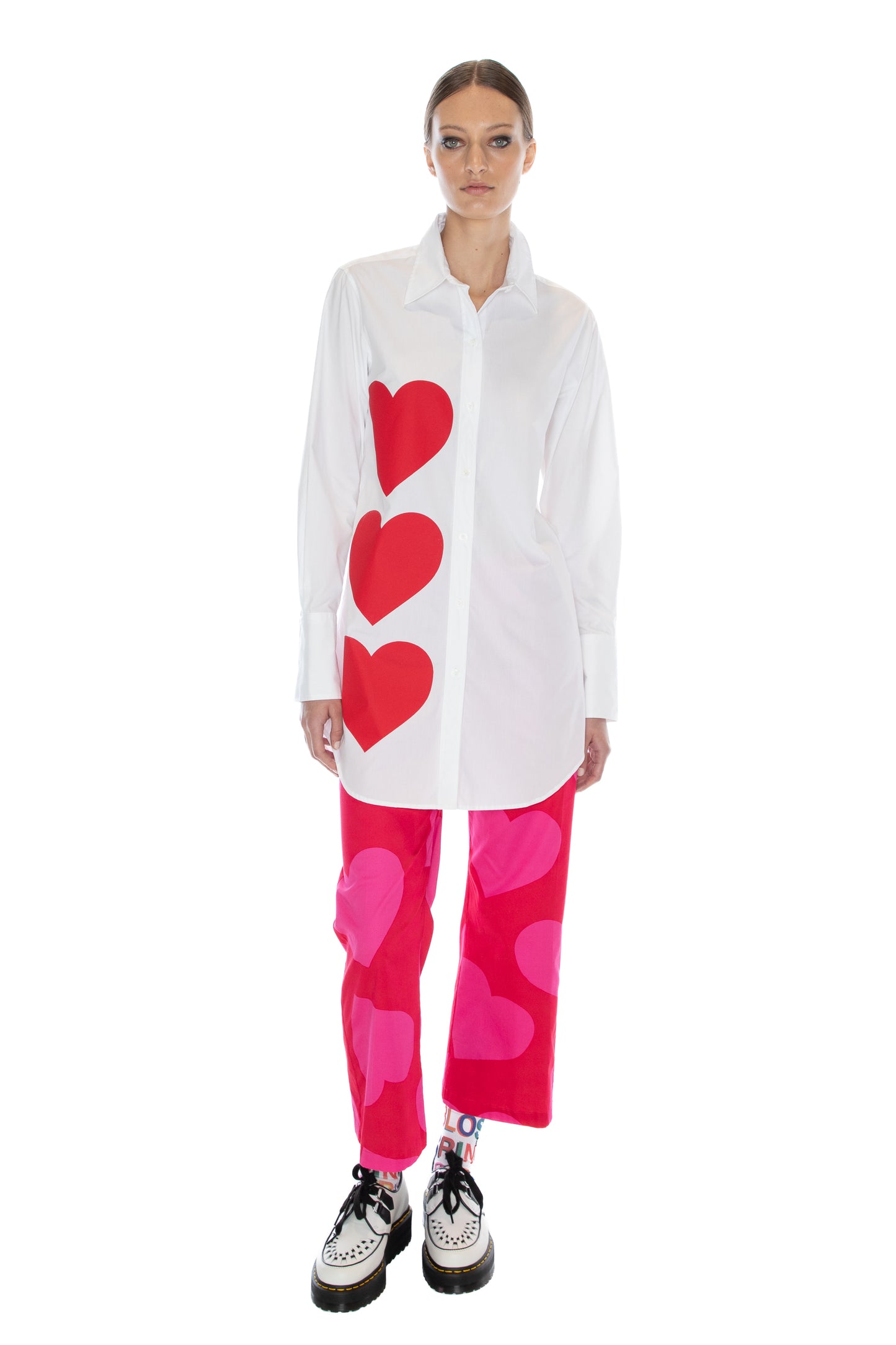 'PINKY RED HEARTS' LONG CLASSIC SHIRT - - Libertine