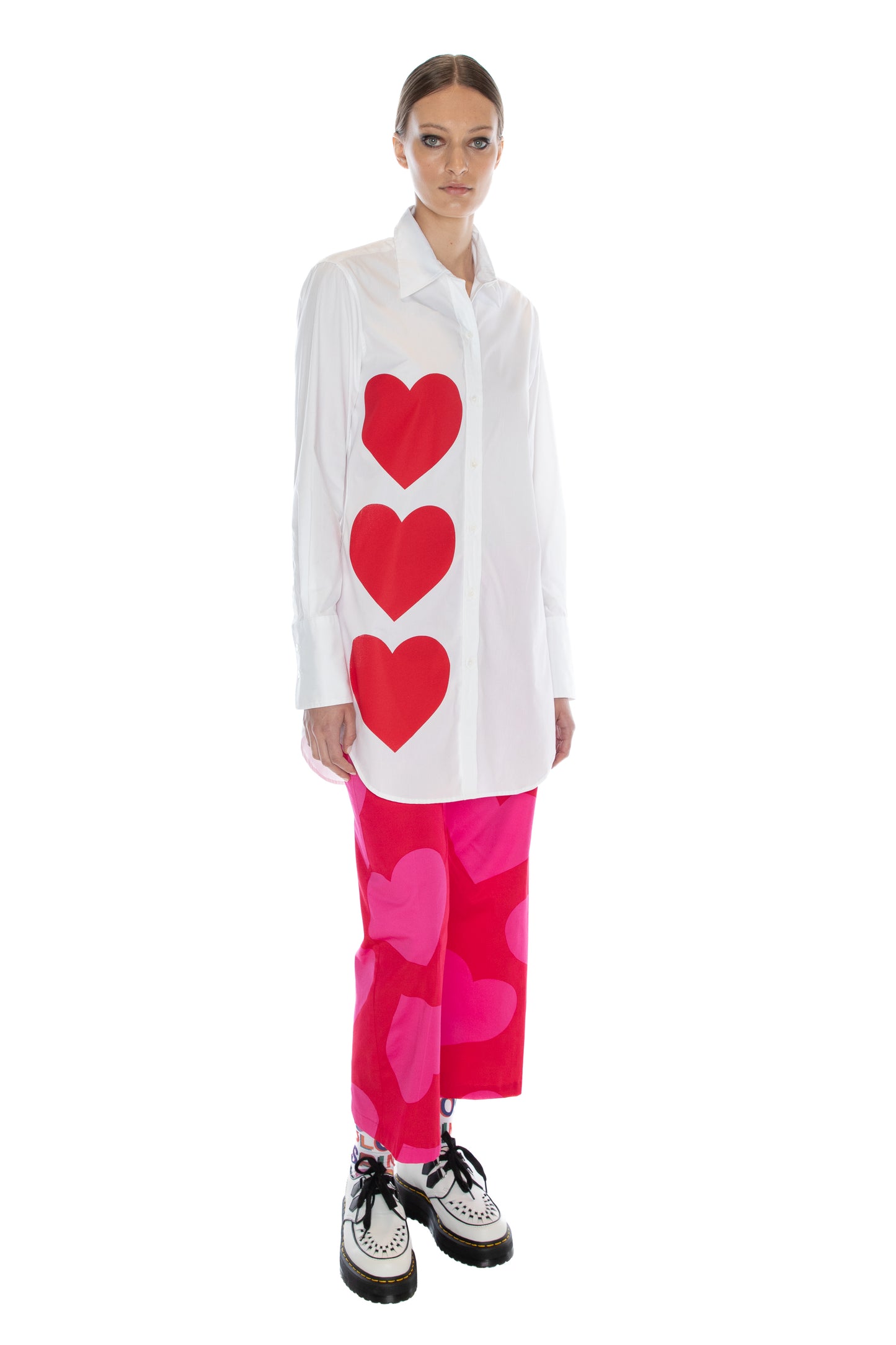 'PINKY RED HEARTS' LONG CLASSIC SHIRT - - Libertine