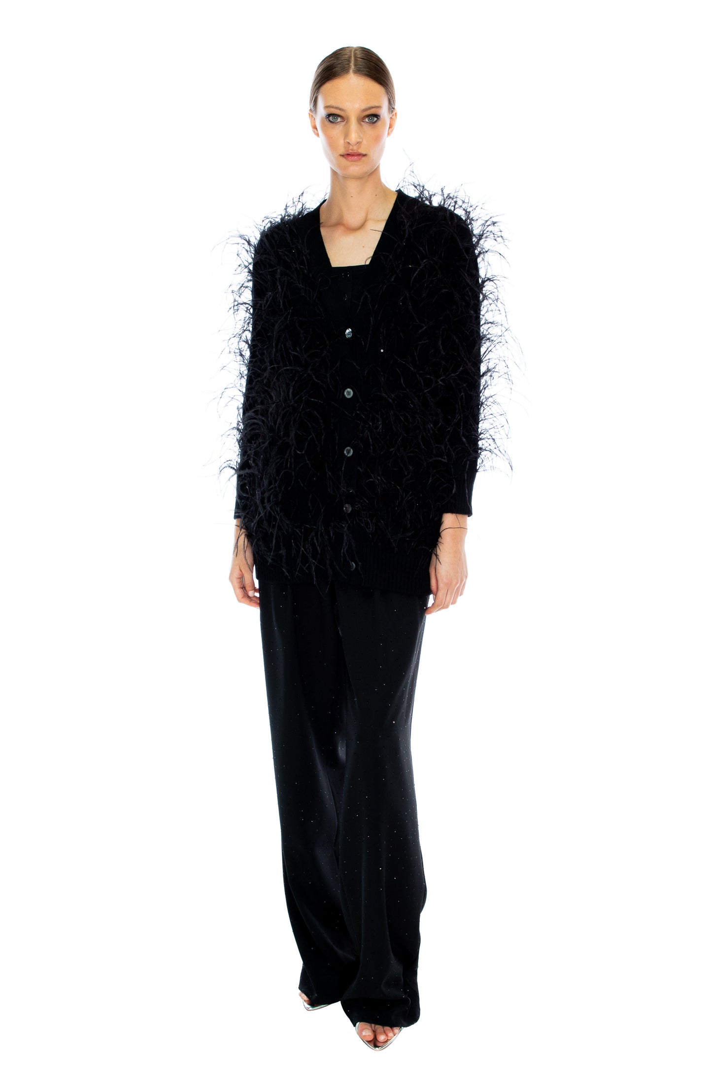 'WHAM BAM' BLACK FEATHERY CARDIGAN - - Libertine