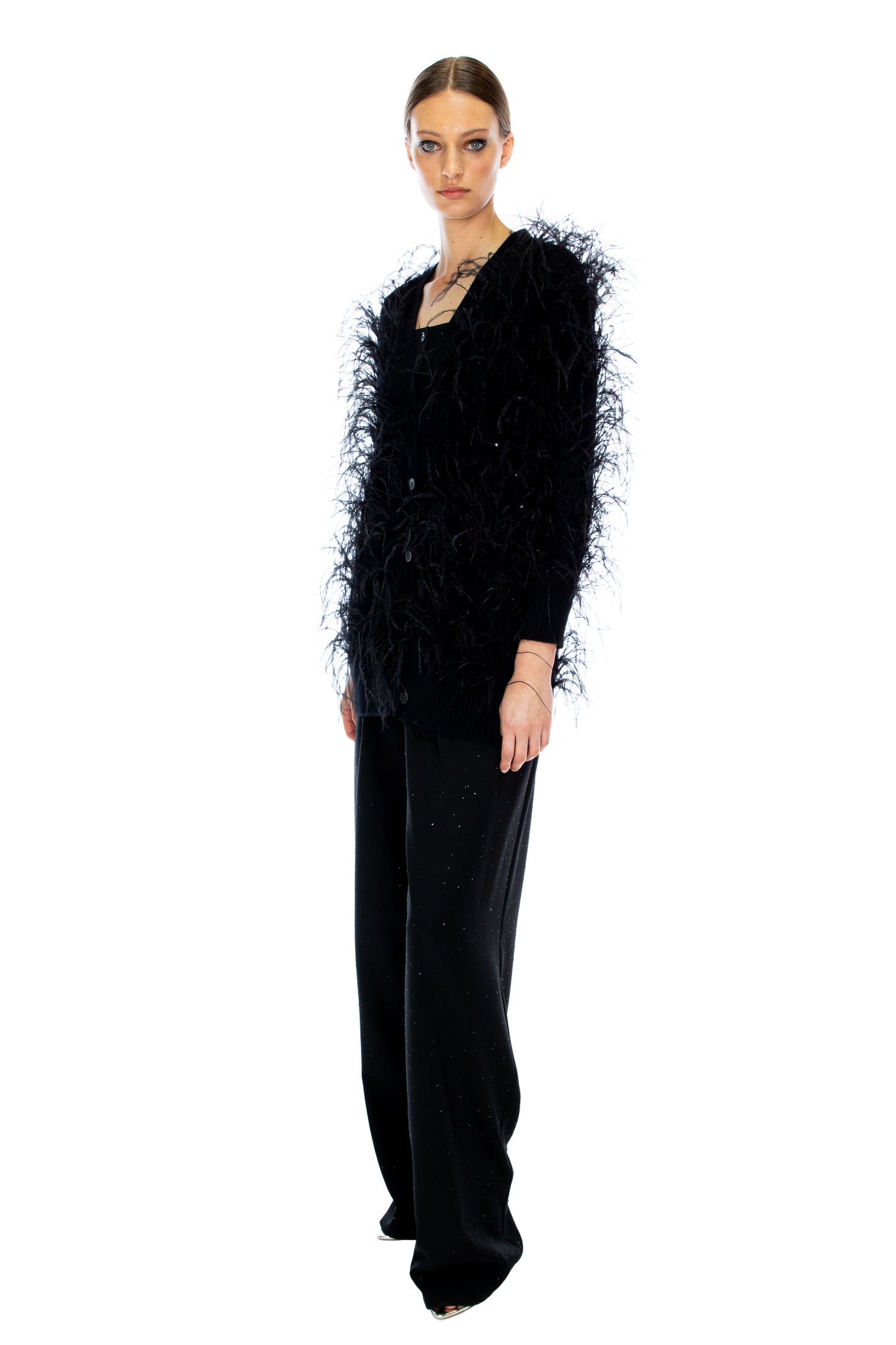'WHAM BAM' BLACK FEATHERY CARDIGAN - - Libertine