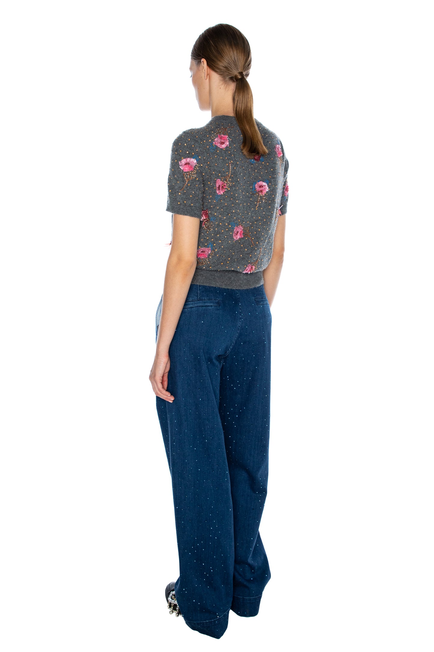 'BLOOMS' EMBELLISHED SHORT SLEEVE PULLOVER - - Libertine