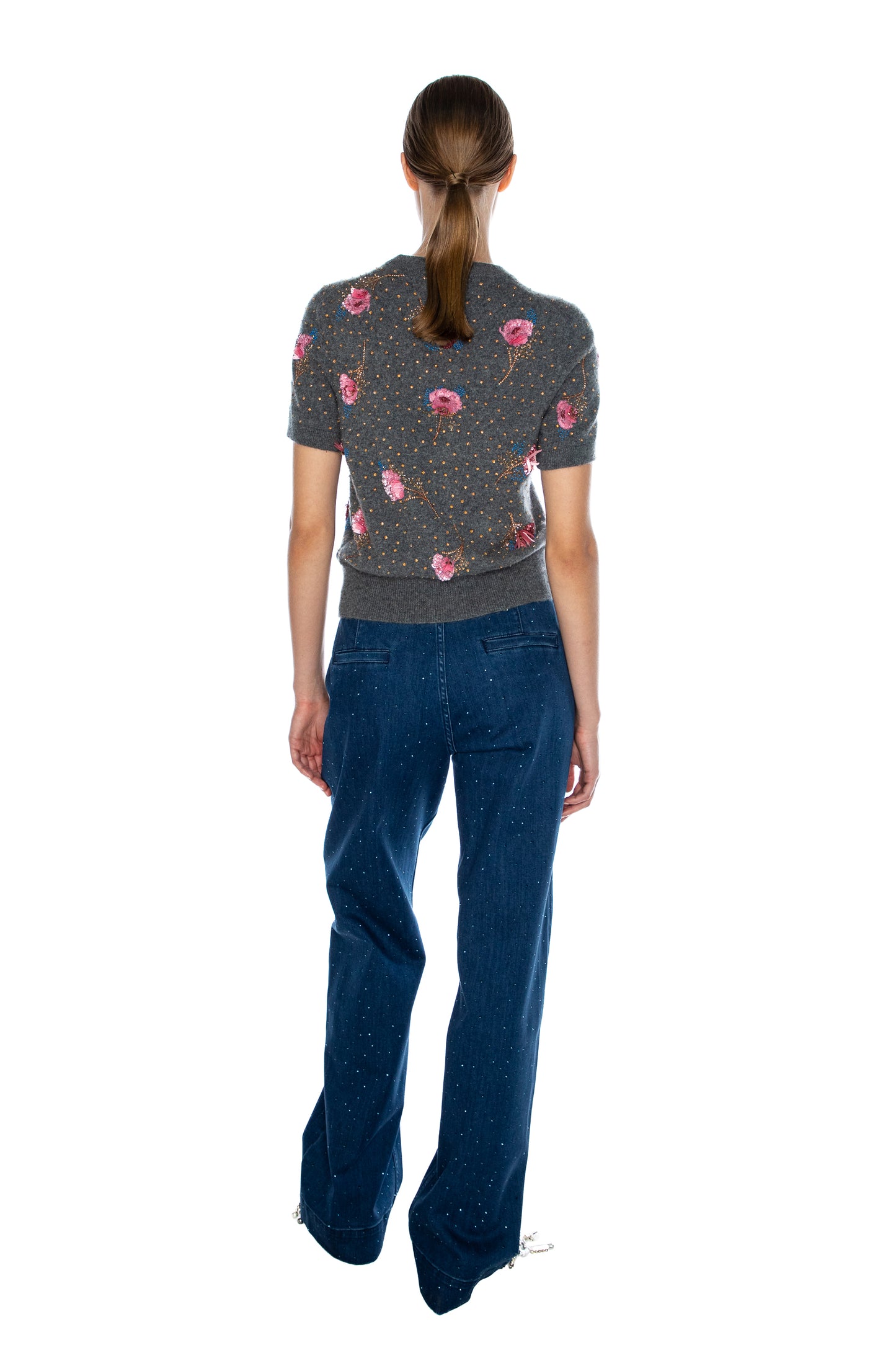 'BLOOMS' EMBELLISHED SHORT SLEEVE PULLOVER - - Libertine
