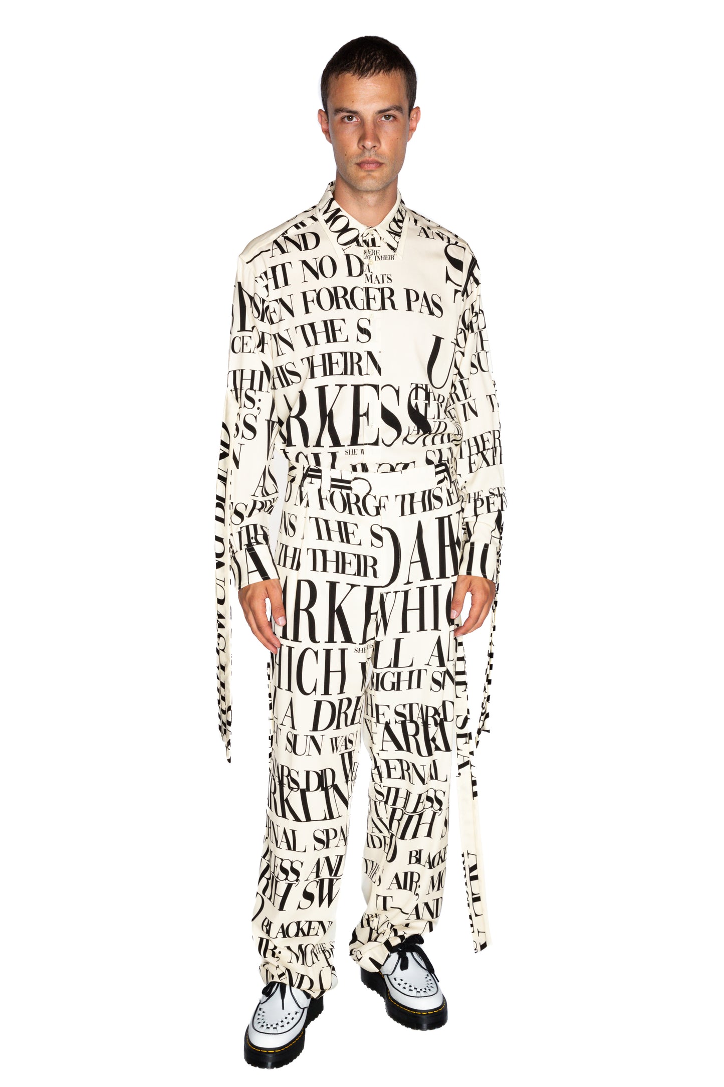 'POEME BLANC' WIDE LEG TROUSER WITH STRAPS - - Libertine