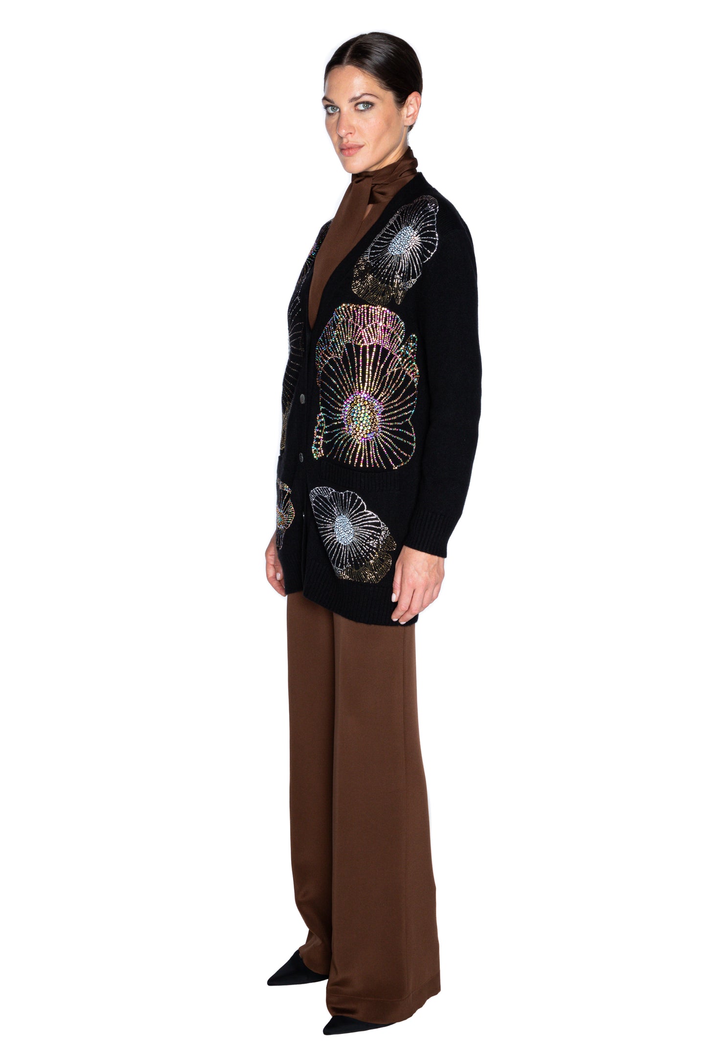 'GARDENIA' BLACK OVERSIZED CARDIGAN - - Libertine