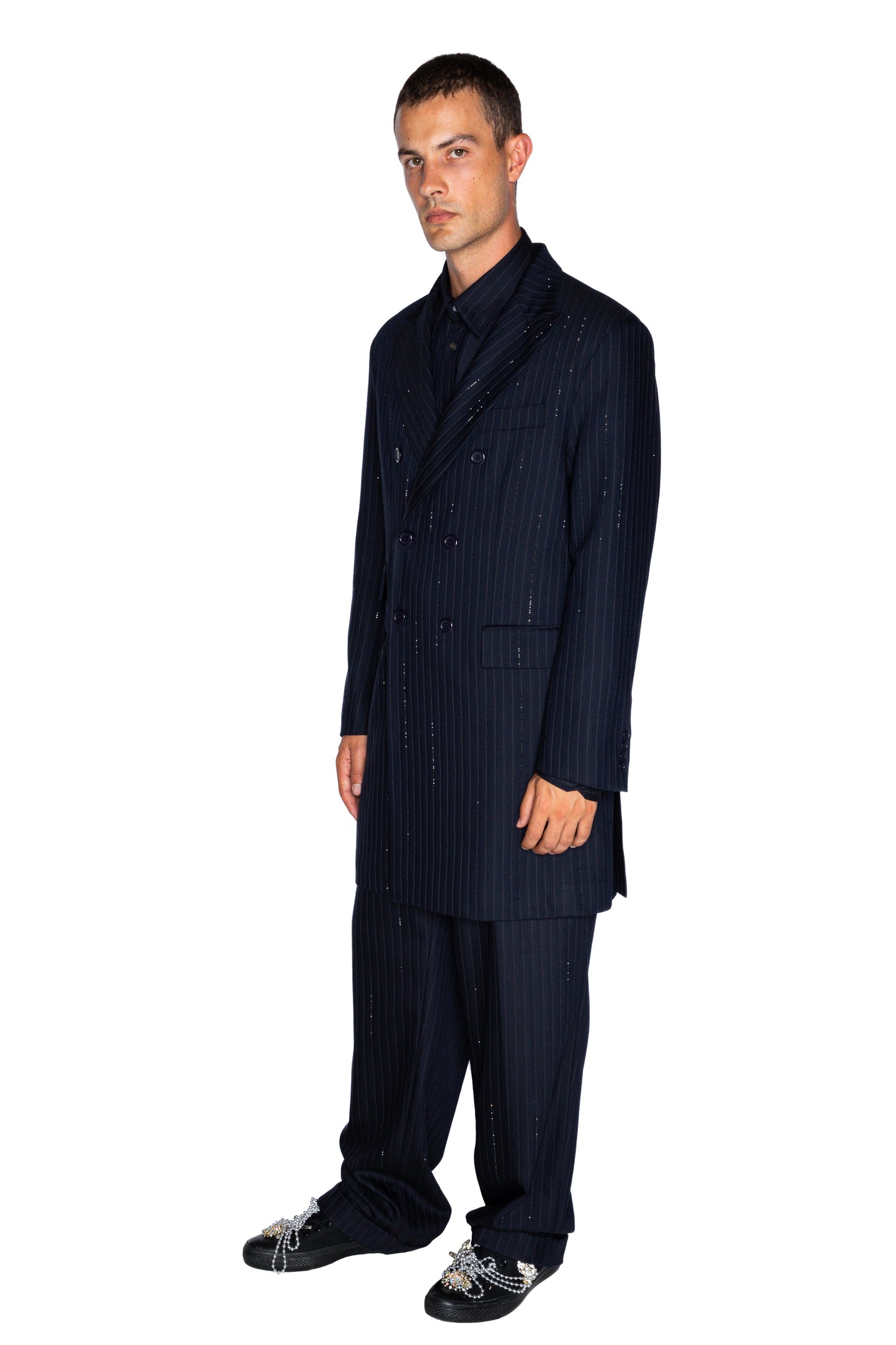 'CRYSTAL PINSTRIPE' DOUBLE BREASTED COAT - - Libertine
