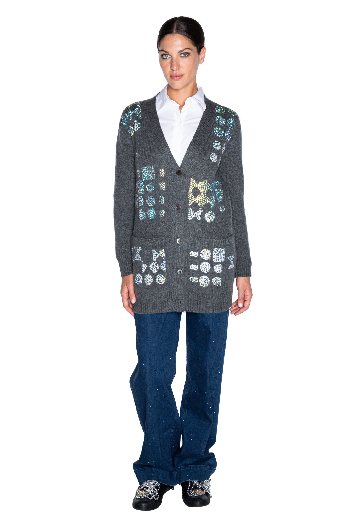 'GEOMETRIC' OVERSIZED CHARCOAL CARDIGAN - - Libertine