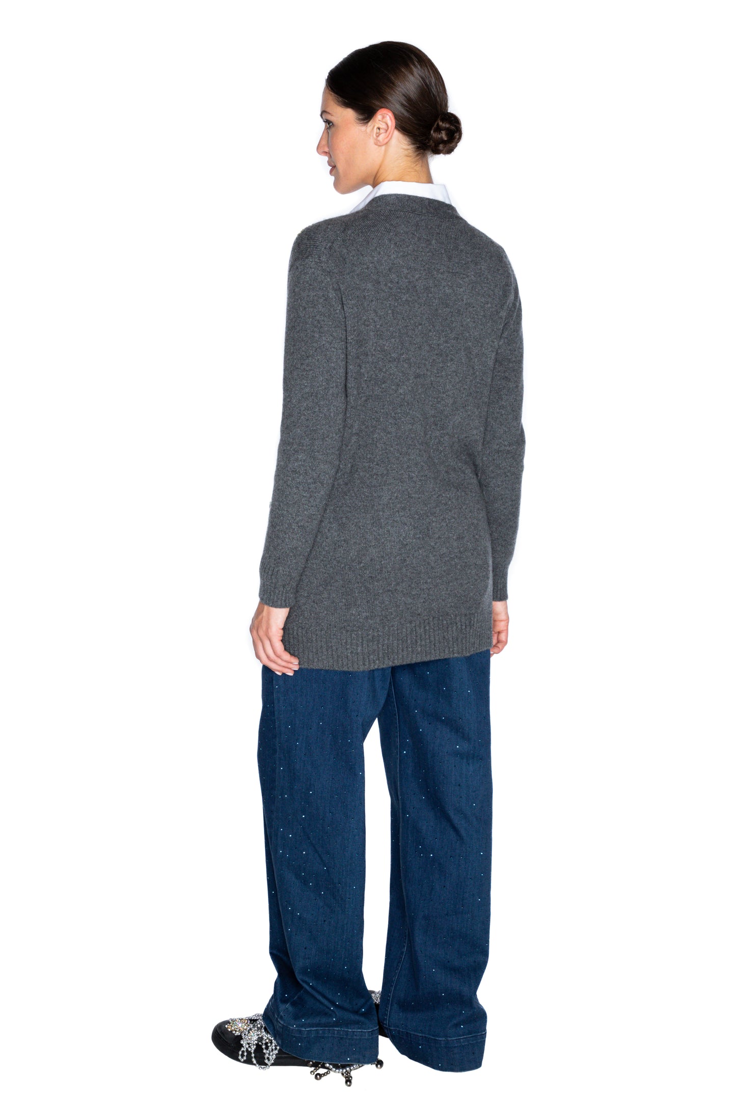 'GEOMETRIC' OVERSIZED CHARCOAL CARDIGAN - - Libertine