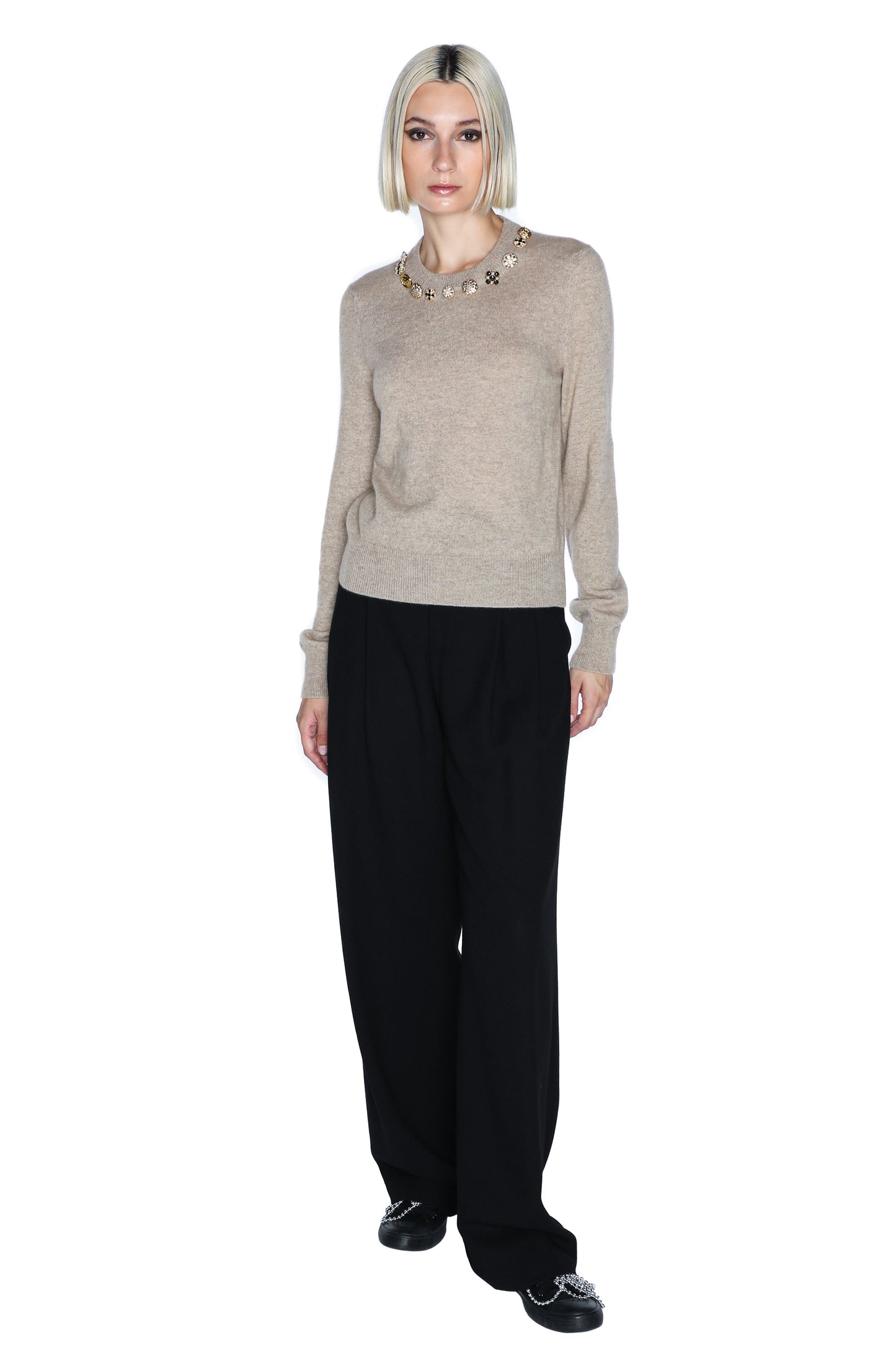 'BUTTON LUXE' SHRUNKEN PULLOVER SWEATER - - Libertine