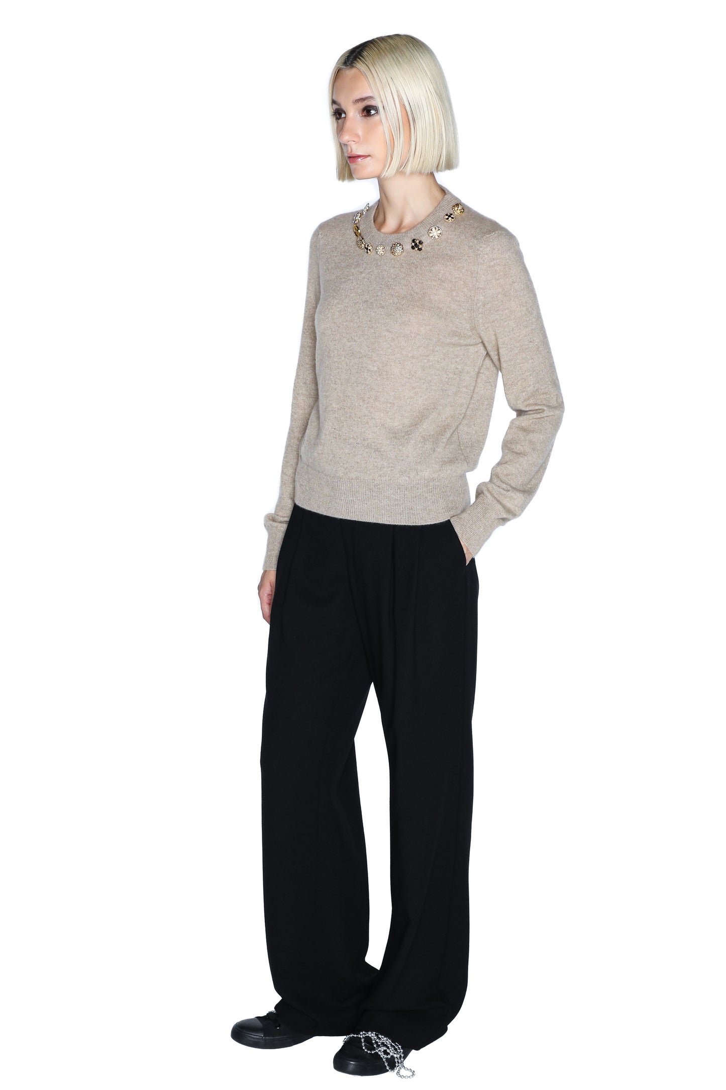 'BUTTON LUXE' SHRUNKEN PULLOVER SWEATER - - Libertine