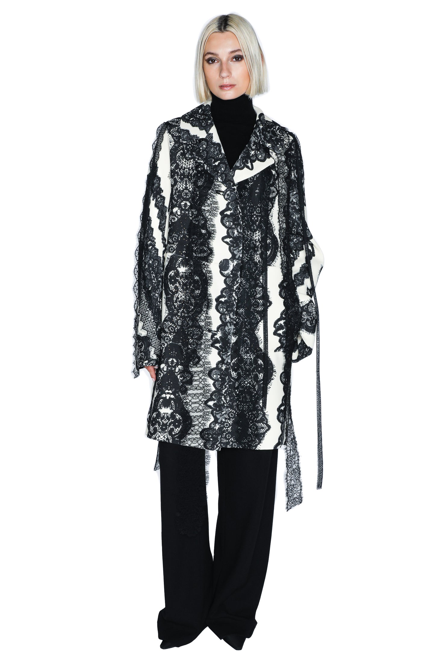 'VENETIAN LACE' TROMPE L'OEIL L/S PATCH POCKET COAT - - Libertine