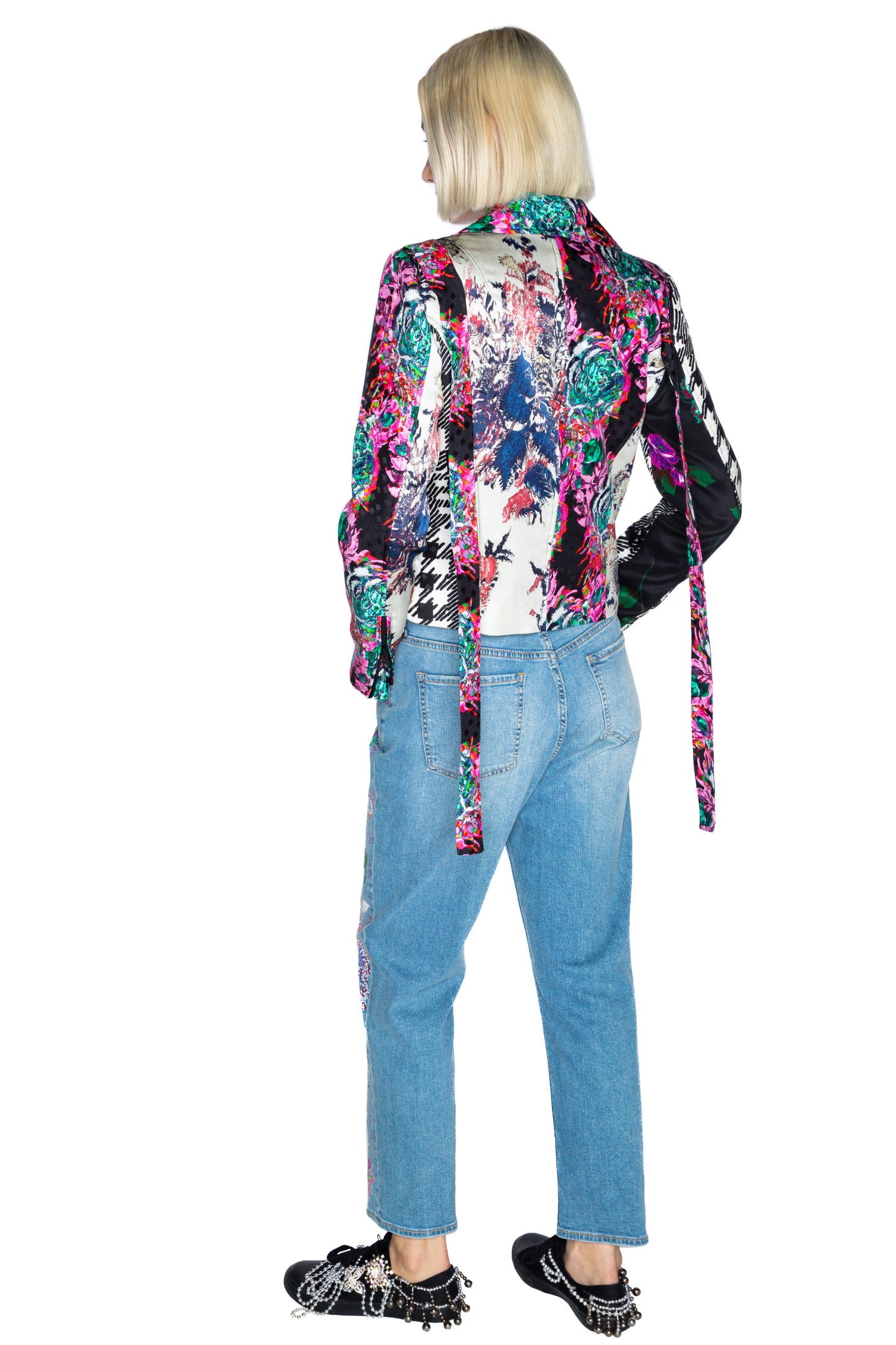 'MIXED SILK' MOTO JACKET WITH STRAPS - - Libertine