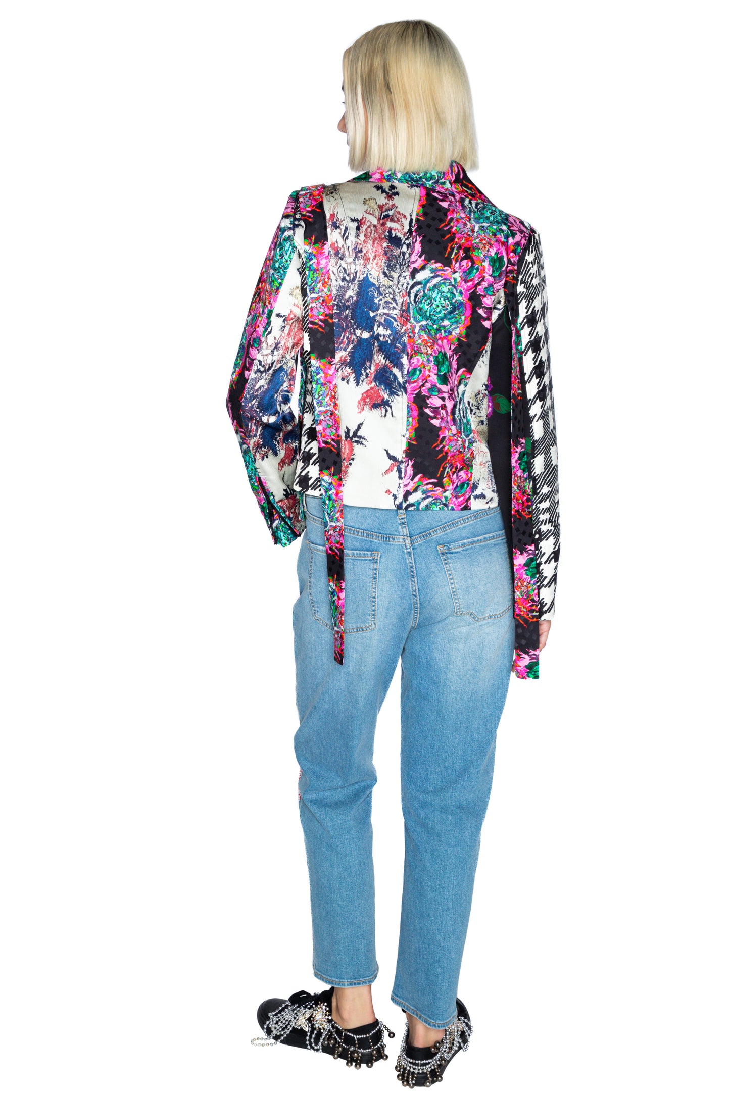 'MIXED SILK' MOTO JACKET WITH STRAPS - - Libertine