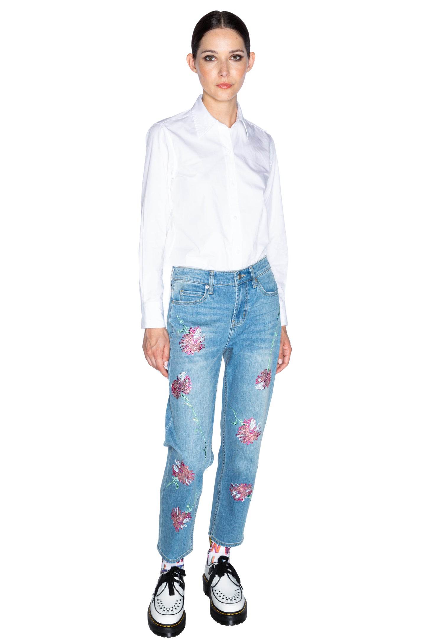 'CECIL BEATON PINK CARNATION' CRYSTAL BOYFRIEND JEAN - - Libertine