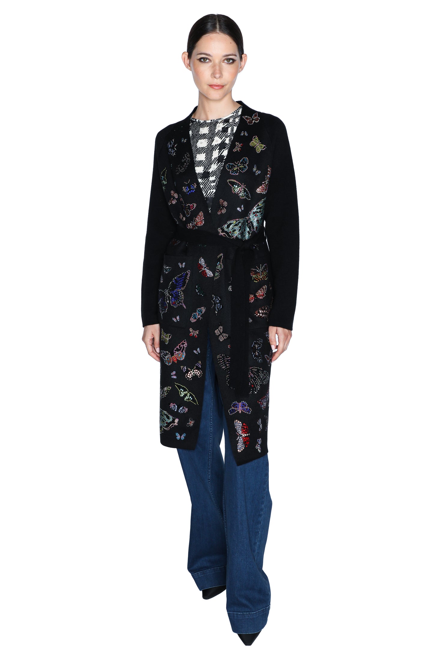 'MILLIONS OF BUTTERFLIES' SLIM BELTED CARDIGAN - - Libertine