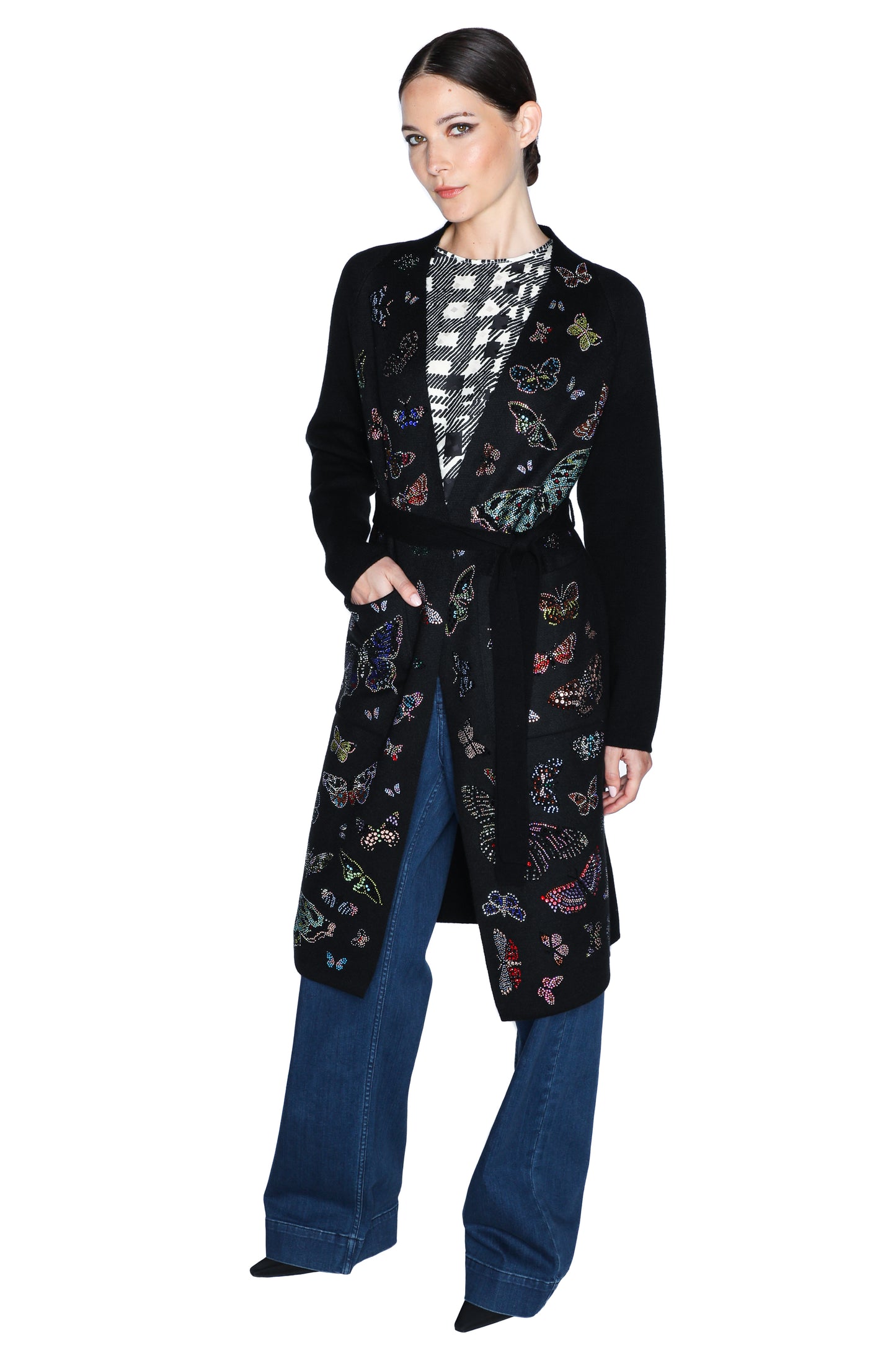 'MILLIONS OF BUTTERFLIES' SLIM BELTED CARDIGAN - - Libertine