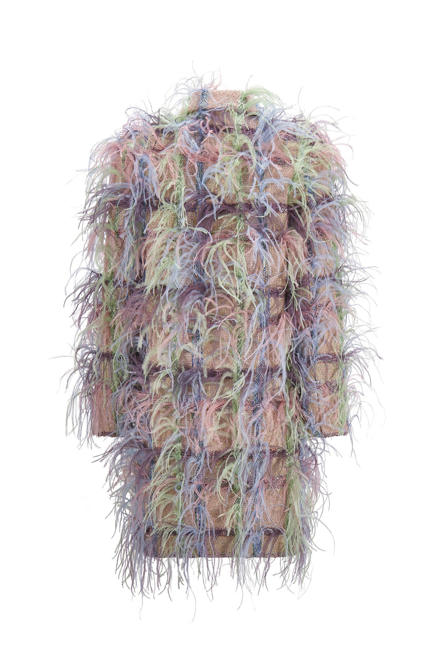 'Lakmé' FAWN BOUCLE DOUBLE BREASTED COAT WITH FEATHERS - - Libertine