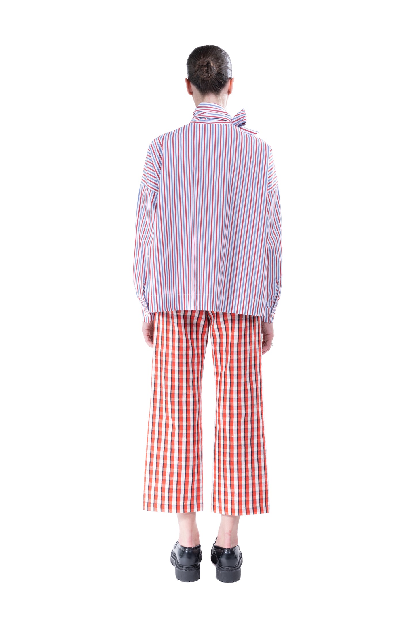 'RED/ BLUE STRIPE' TIE BLOUSE - - Libertine