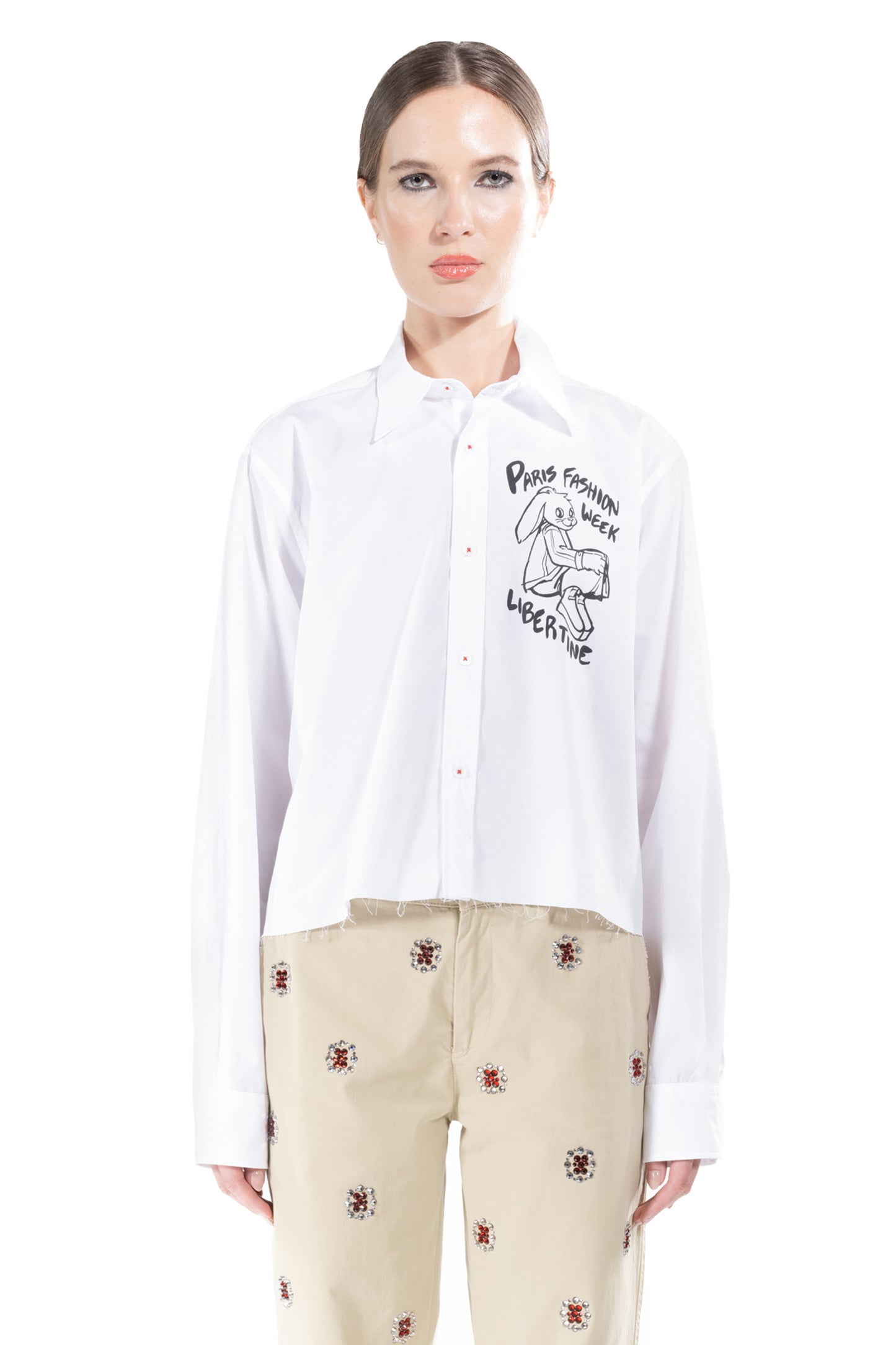 'PARIS FASHION WEEK' CROPPED CLASSIC SHIRT - - Libertine