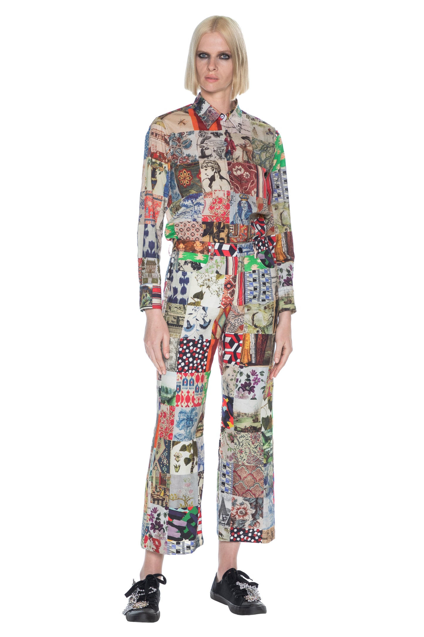 'BLOOMSBURY COLLAGE' CROPPED WIDE LEG PANT