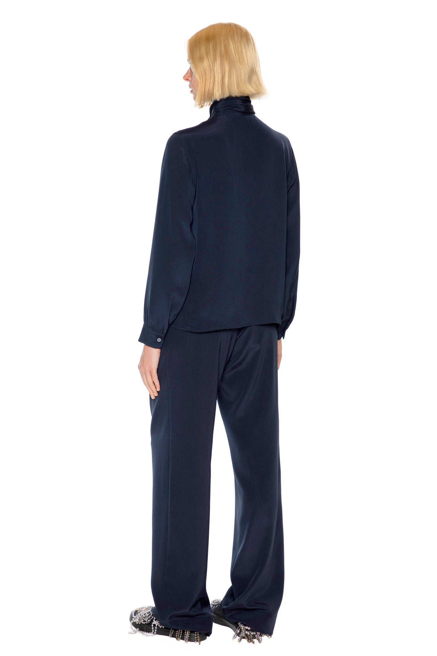 'FRENCH NAVY' SLIM KEITH TIE BLOUSE - - Libertine