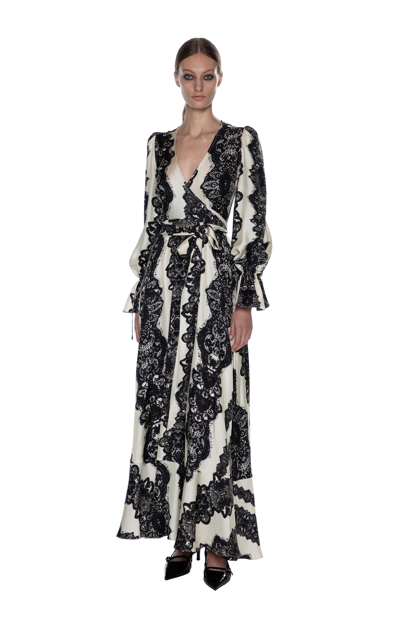 'VENETIAN LACE' TIE SLEEVE WRAP DRESS - - Libertine