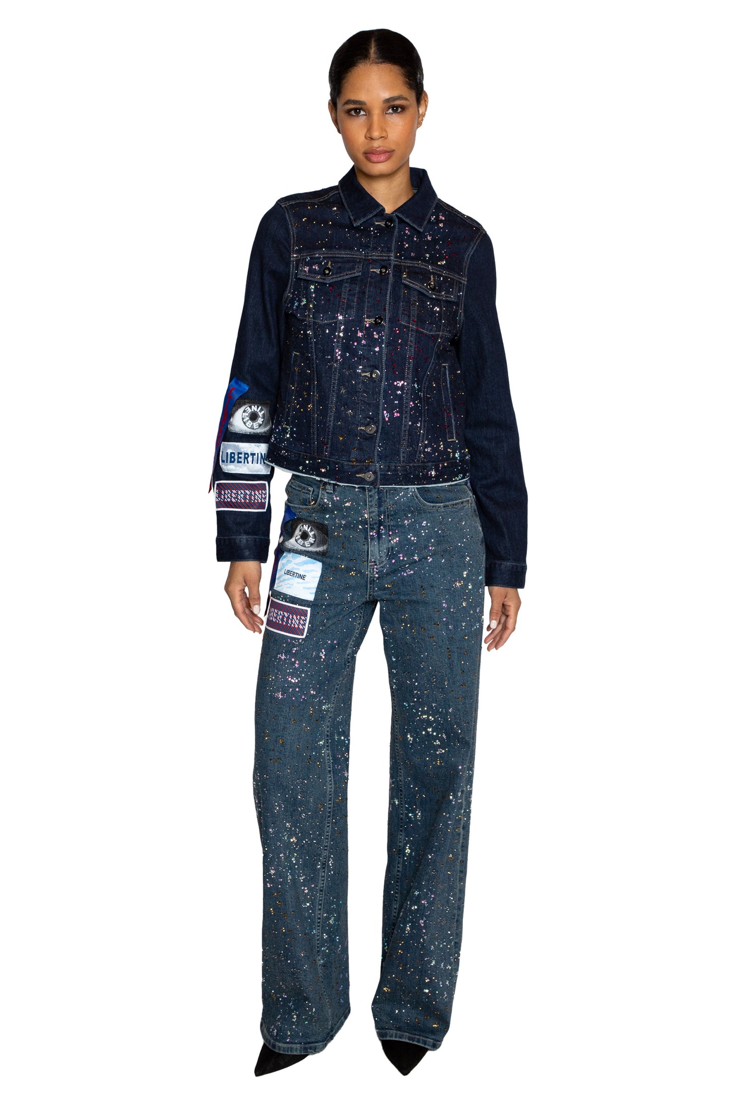 'METEOR SHOWER' DENIM JACKET WITH LABELS - - Libertine