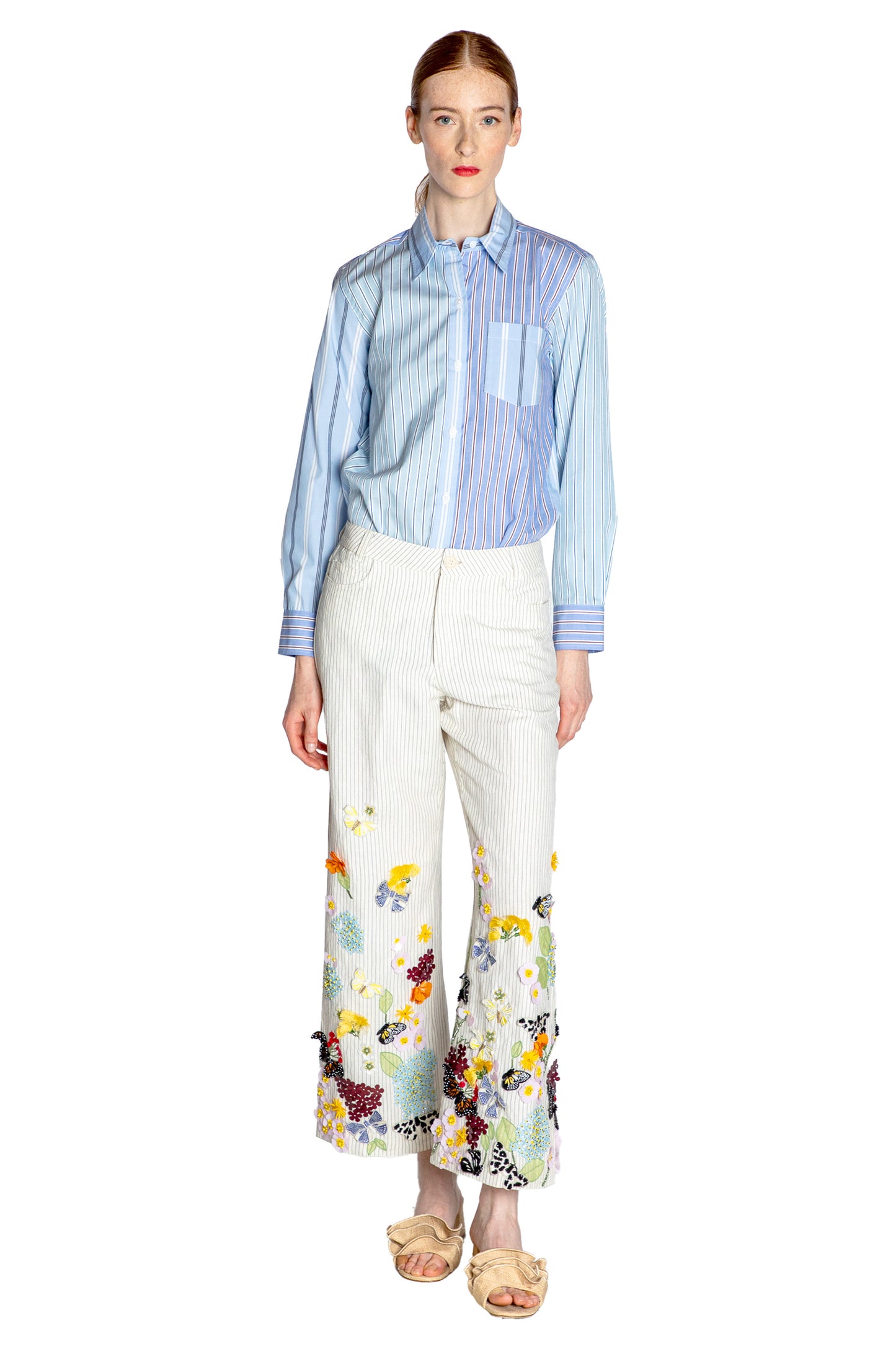 'BUTTERFLY FIELDS' EMBELLISHED CROPPED WIDE LEG PANT - - Libertine
