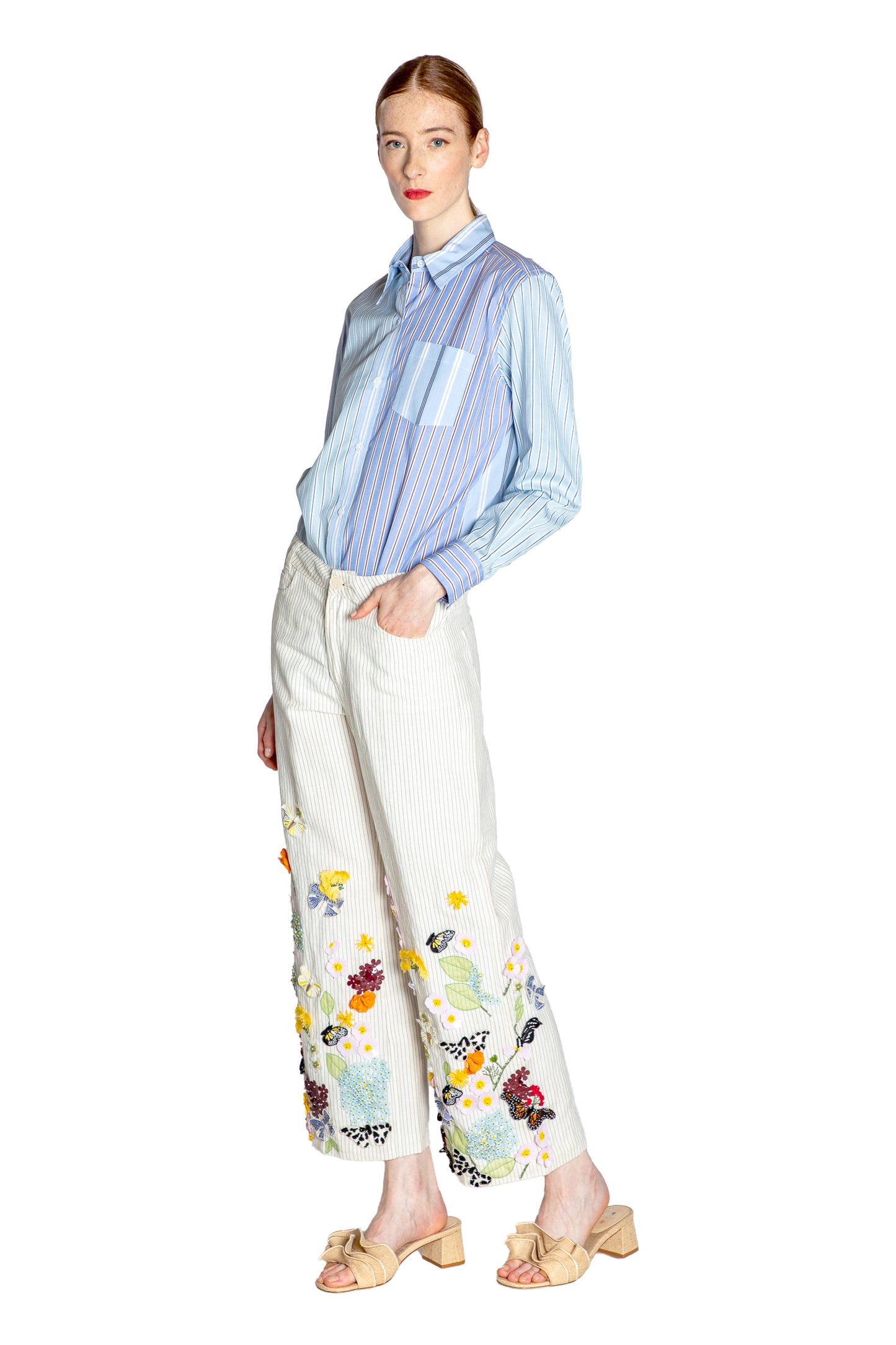 'BUTTERFLY FIELDS' EMBELLISHED CROPPED WIDE LEG PANT - - Libertine