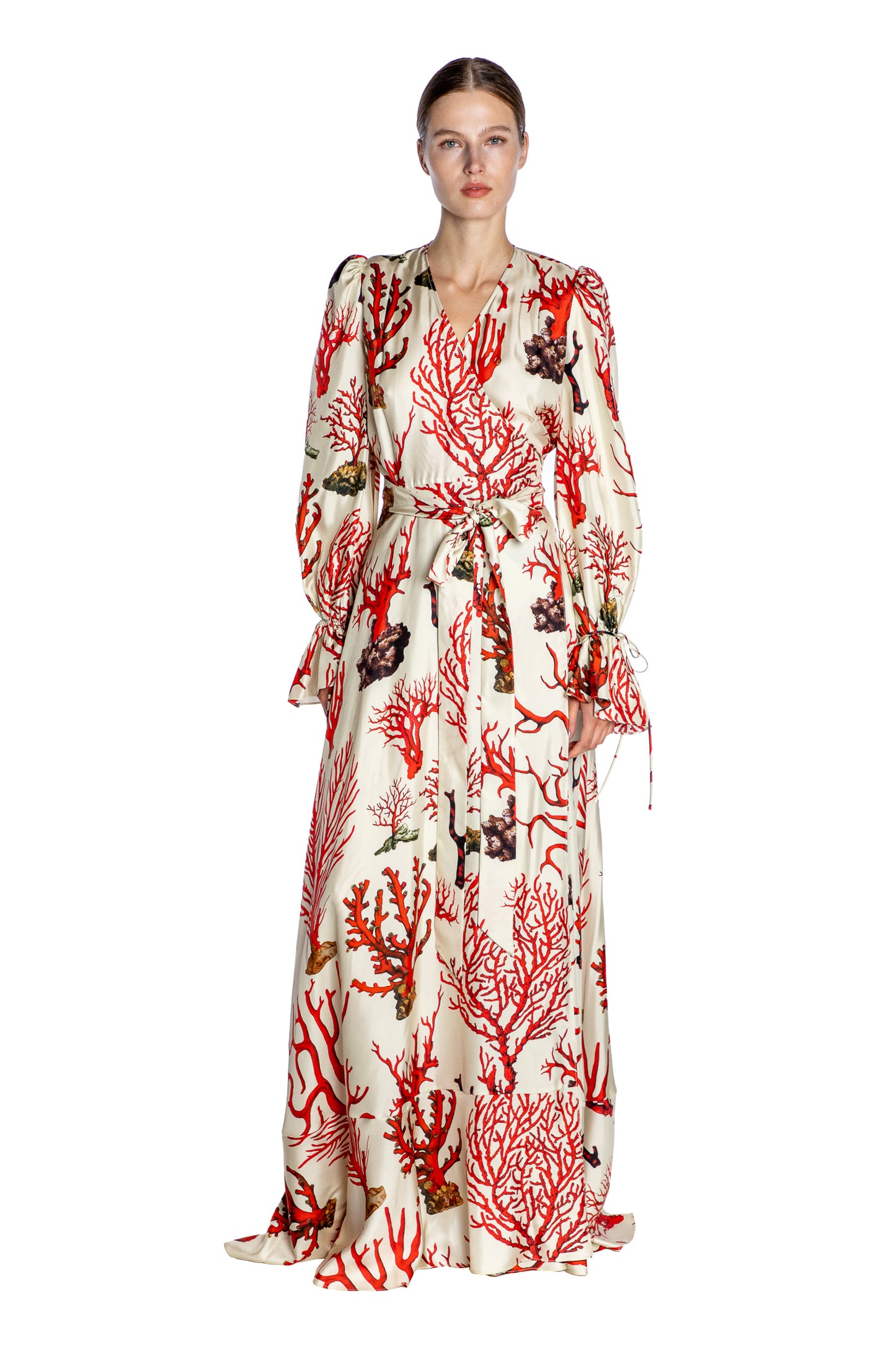 'VENETIAN CORAL' TIE SLEEVE WRAP DRESS - - Libertine
