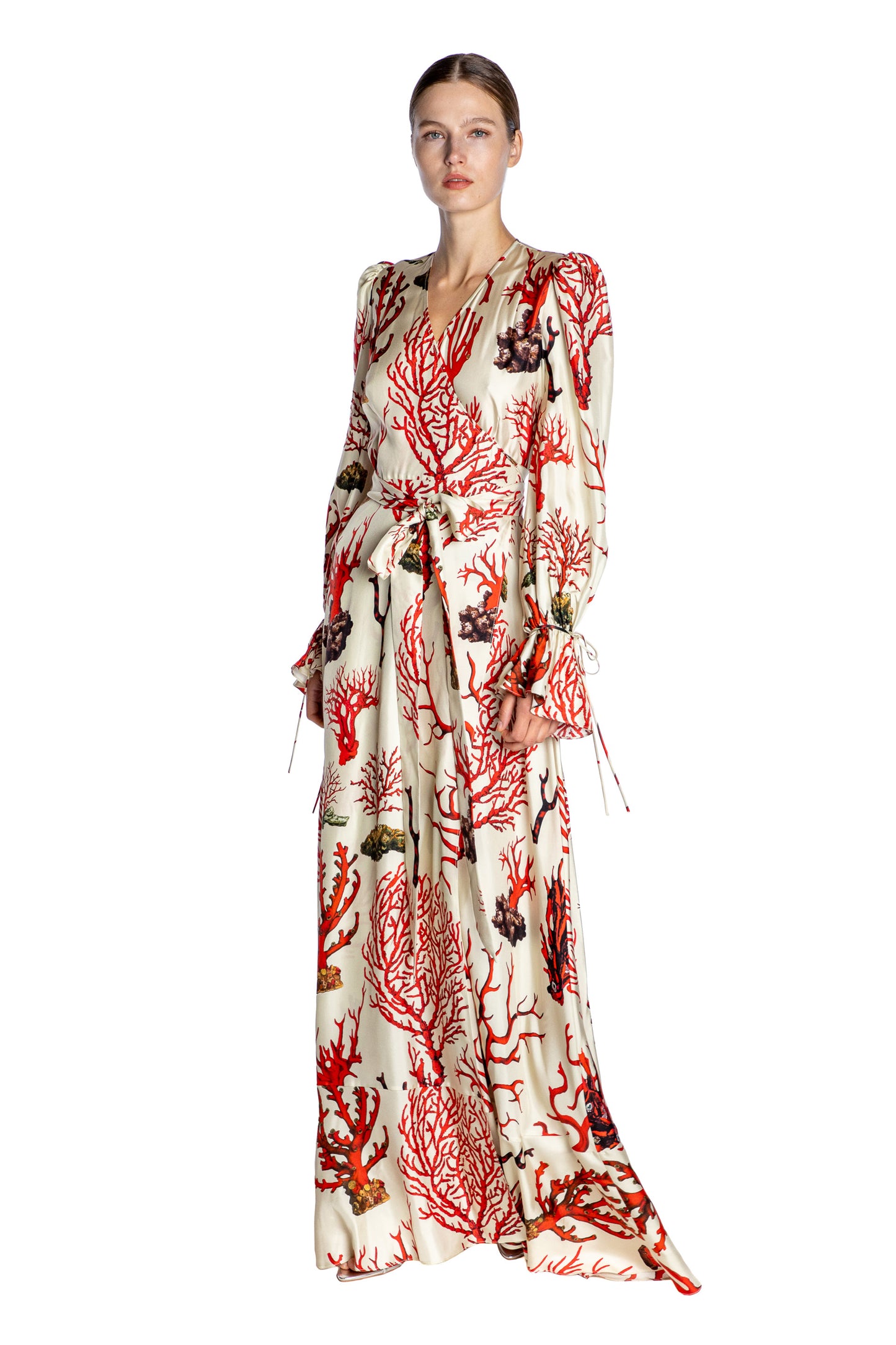 'VENETIAN CORAL' TIE SLEEVE WRAP DRESS - - Libertine