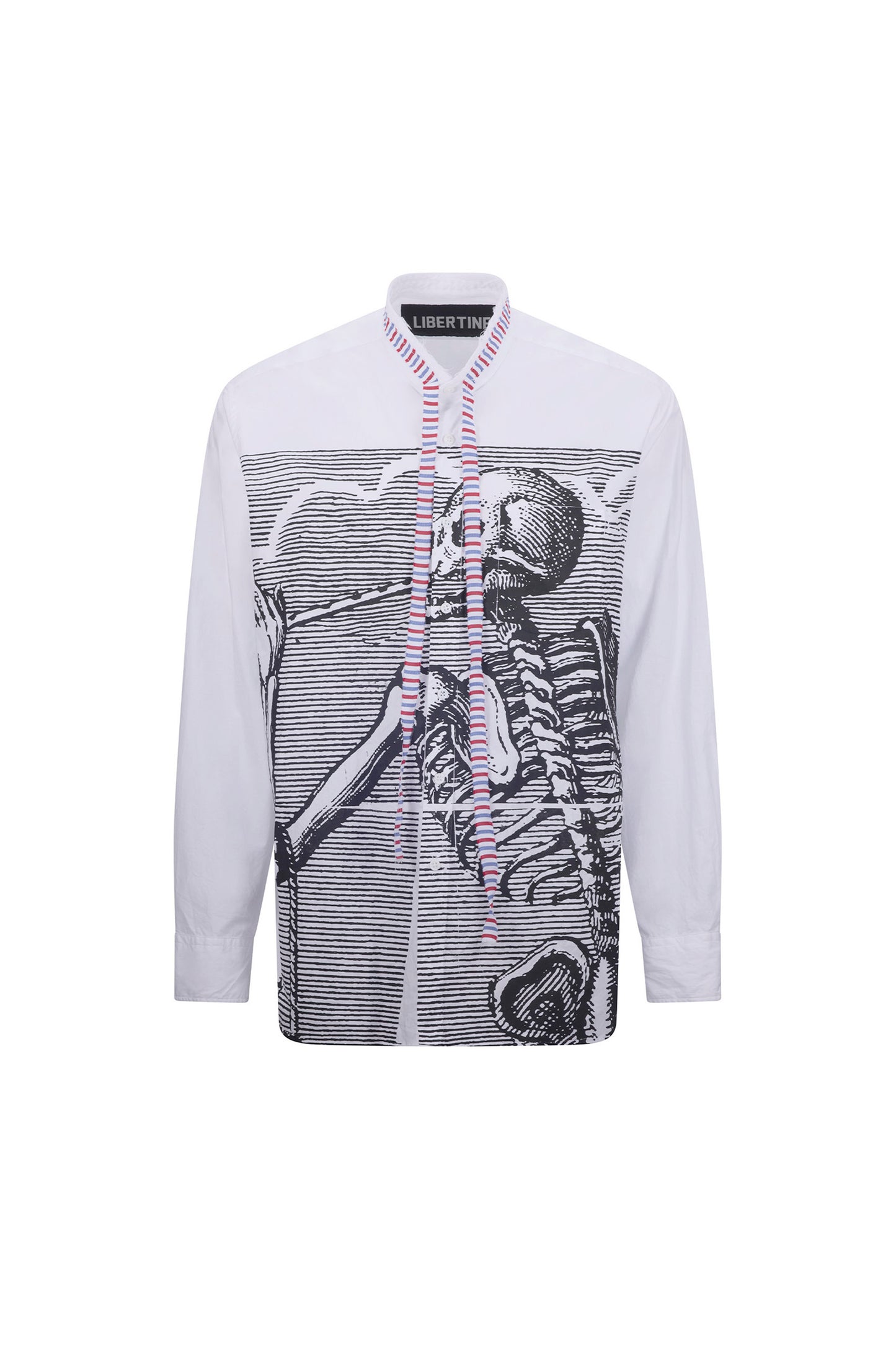'STRIPE SKULLS' DECONSTRUCTED COLLARLESS CLASSIC SHIRT WITH TIE - - Libertine