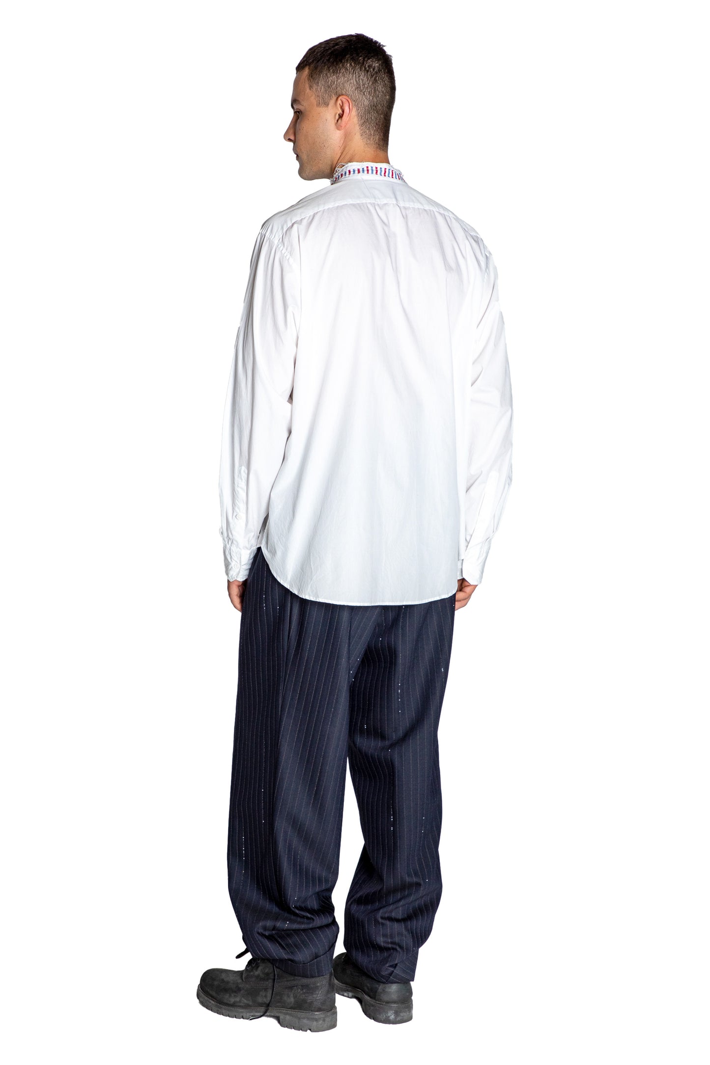 'STRIPE SKULLS' DECONSTRUCTED COLLARLESS CLASSIC SHIRT WITH TIE - - Libertine