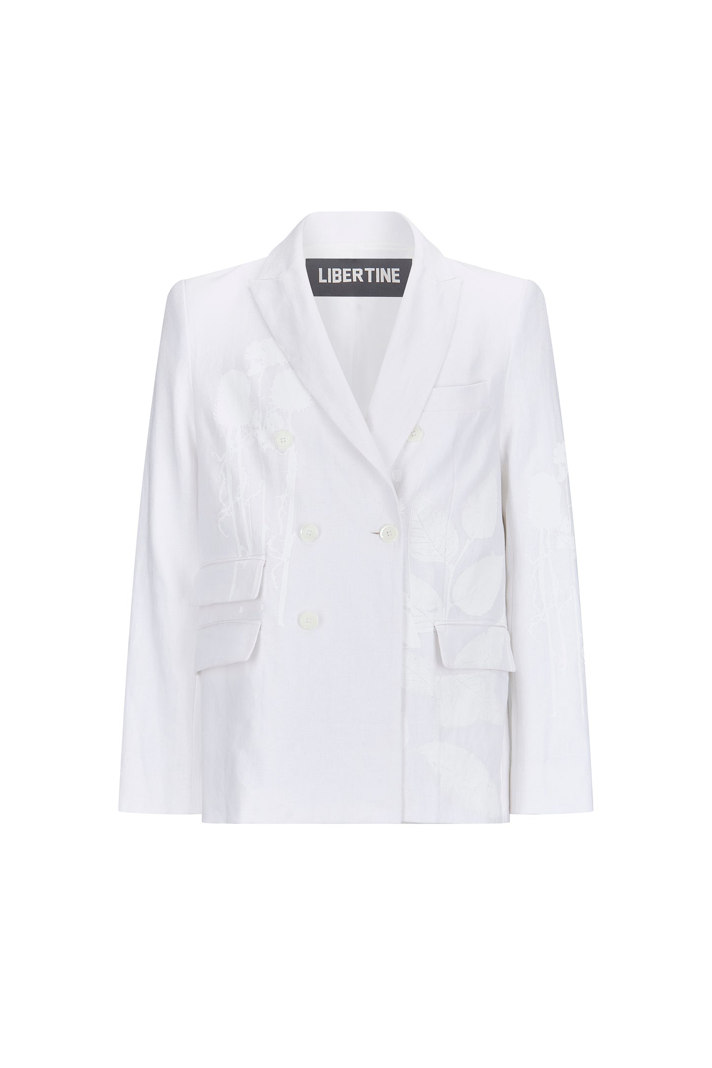 'WHITE ON WHITE HAND SILK SCREEN' MEN'S DOUBLE BREASTED JACKET - - Libertine