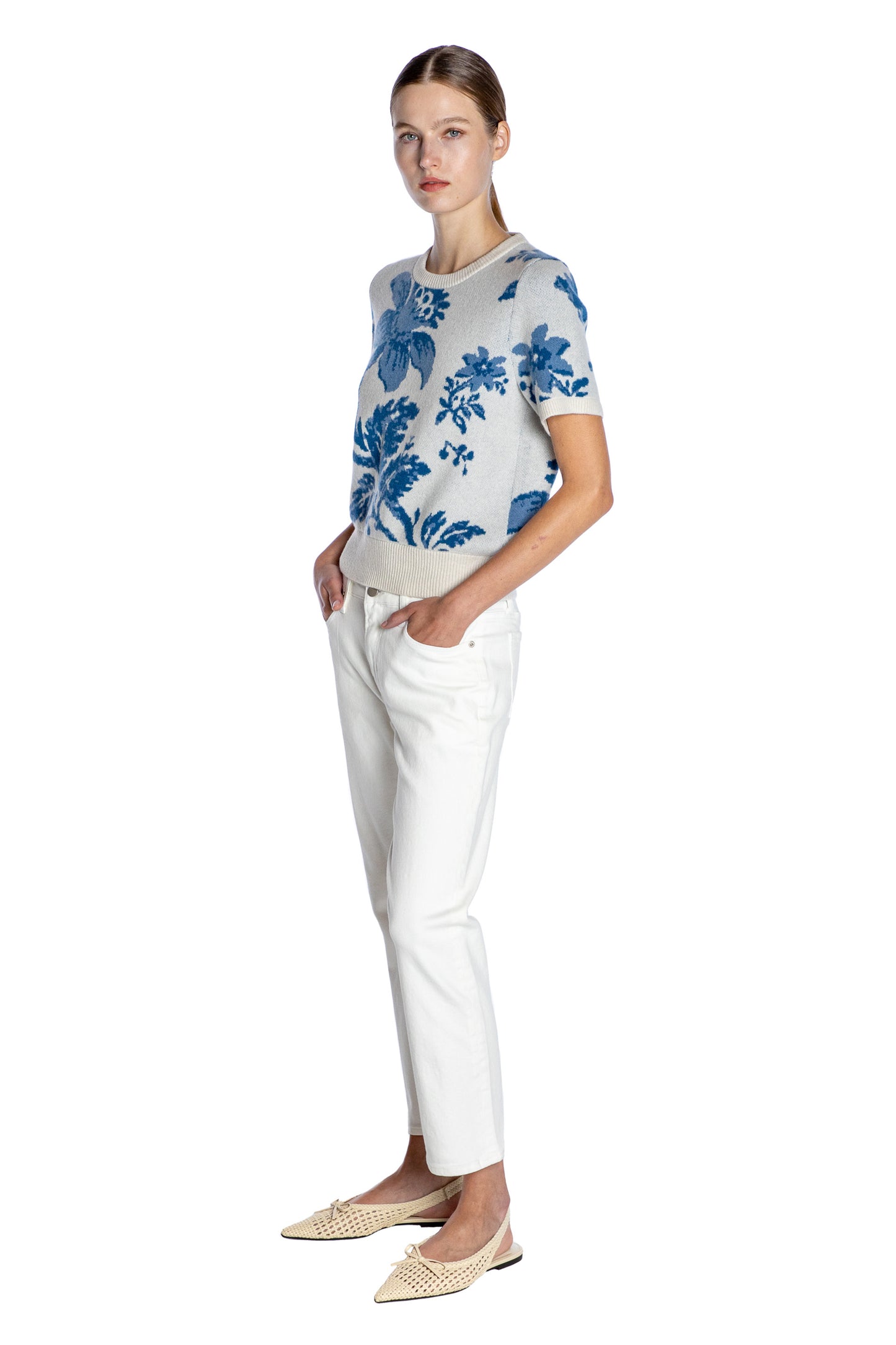 'OVERSIZED BLUE FLORAL' SHORT SLEEVE PULLOVER - - Libertine