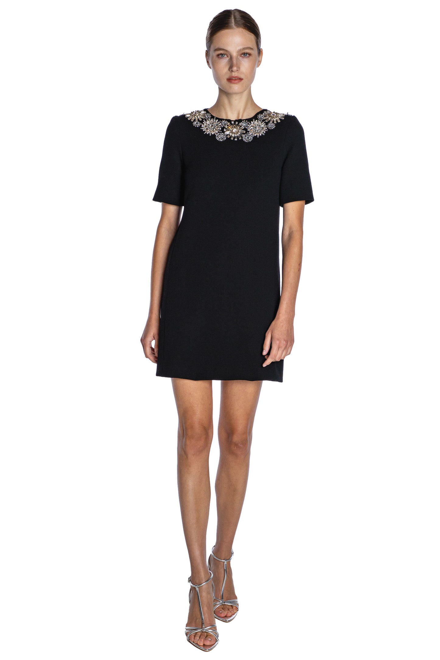 'FLOWER COLLAR' SHORT SLEEVE SHIFT DRESS - - Libertine