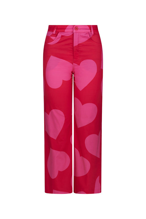 'PINKY RED HEARTS' CROPPED WIDE LEG PANT -  - Libertine