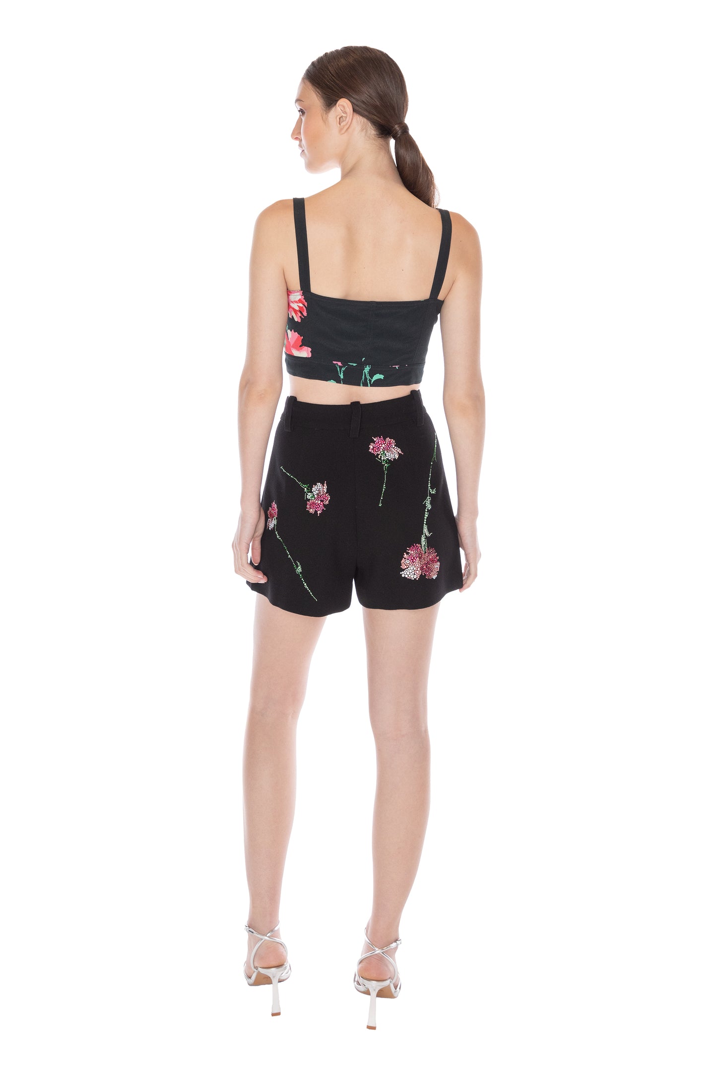 'CECIL BEATON PINK CARNATION' HIGH WAISTED SHORTS - - Libertine
