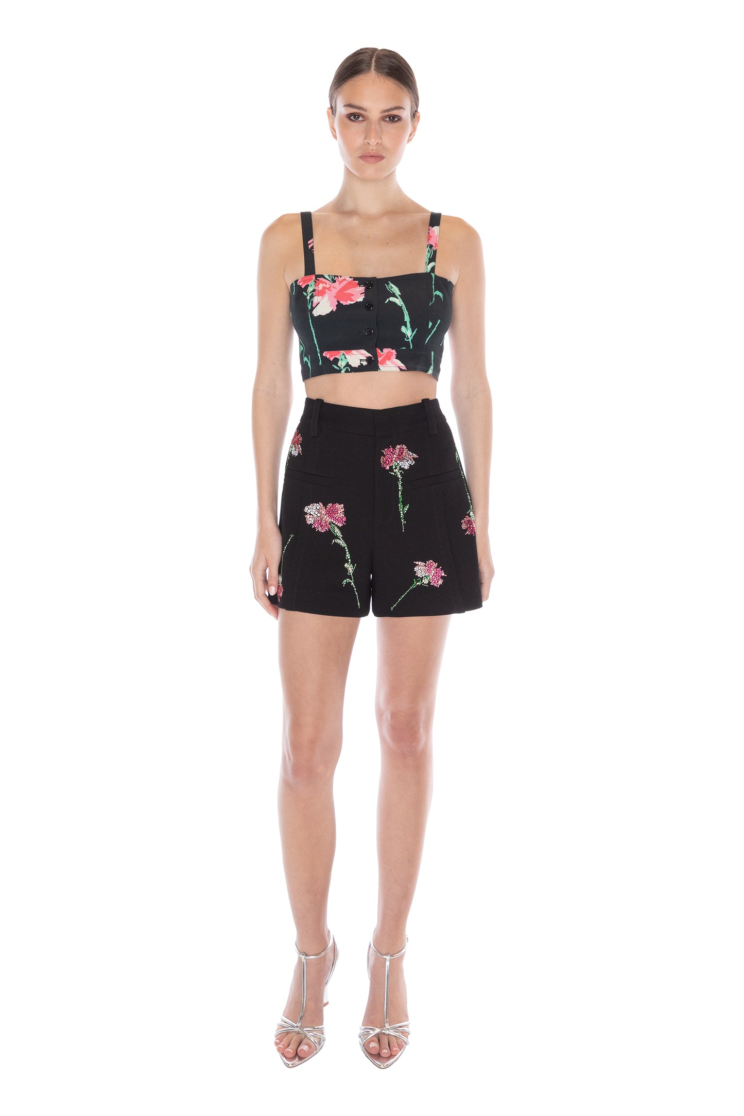'CECIL BEATON PINK CARNATION' HIGH WAISTED SHORTS - - Libertine